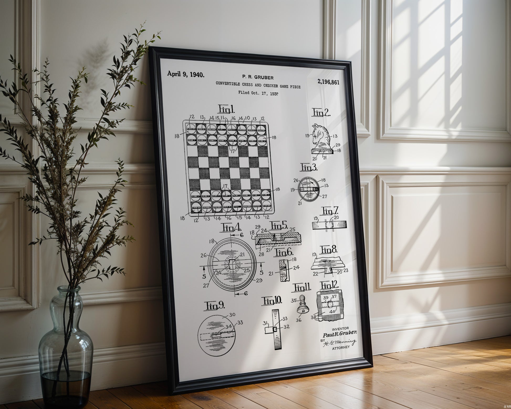 Chess And Checker Game 1940 Patent Poster - GroovyGrove