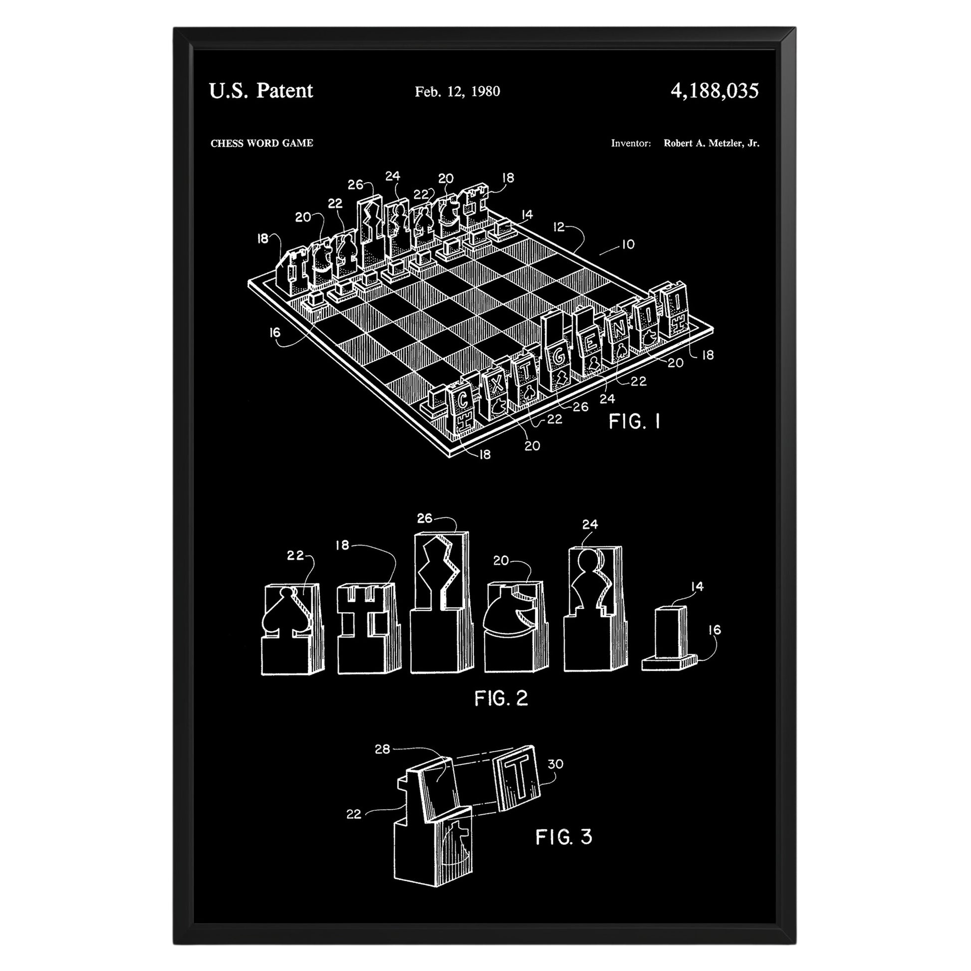 Chess Word Game 1980 Patent Poster - GroovyGrove