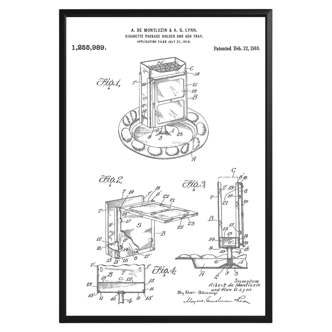 Cigarette Holder And Ashtray 1918 Patent Poster - GroovyGrove