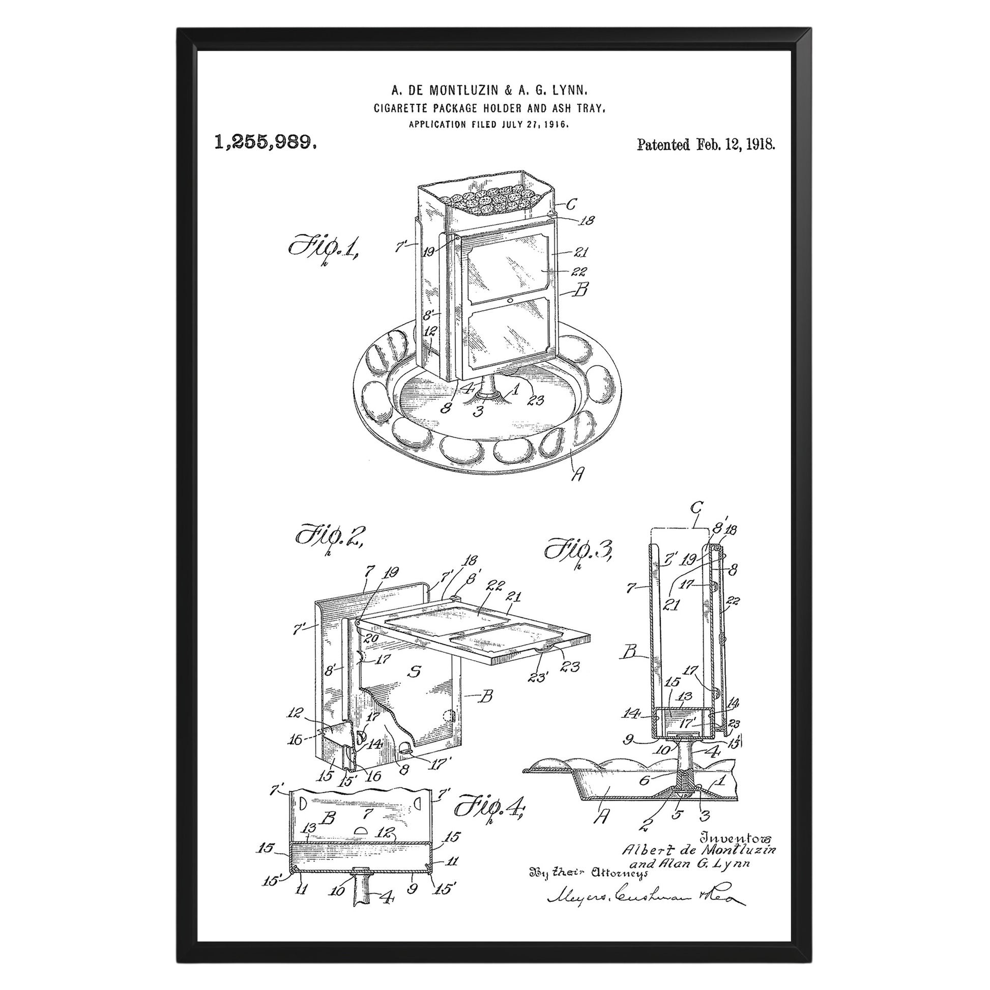 Cigarette Holder And Ashtray 1918 Patent Poster - GroovyGrove