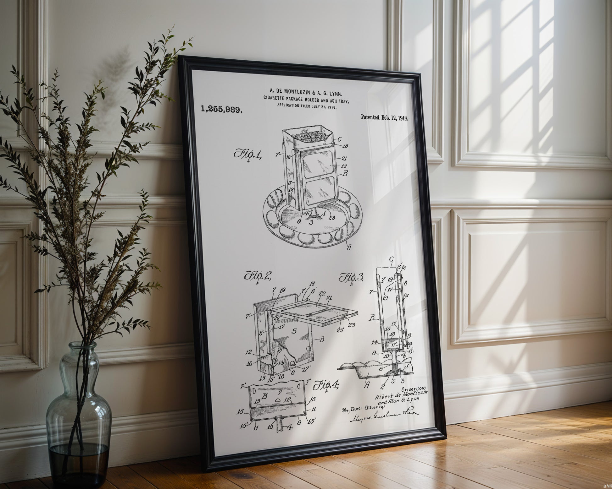 Cigarette Holder And Ashtray 1918 Patent Poster - GroovyGrove