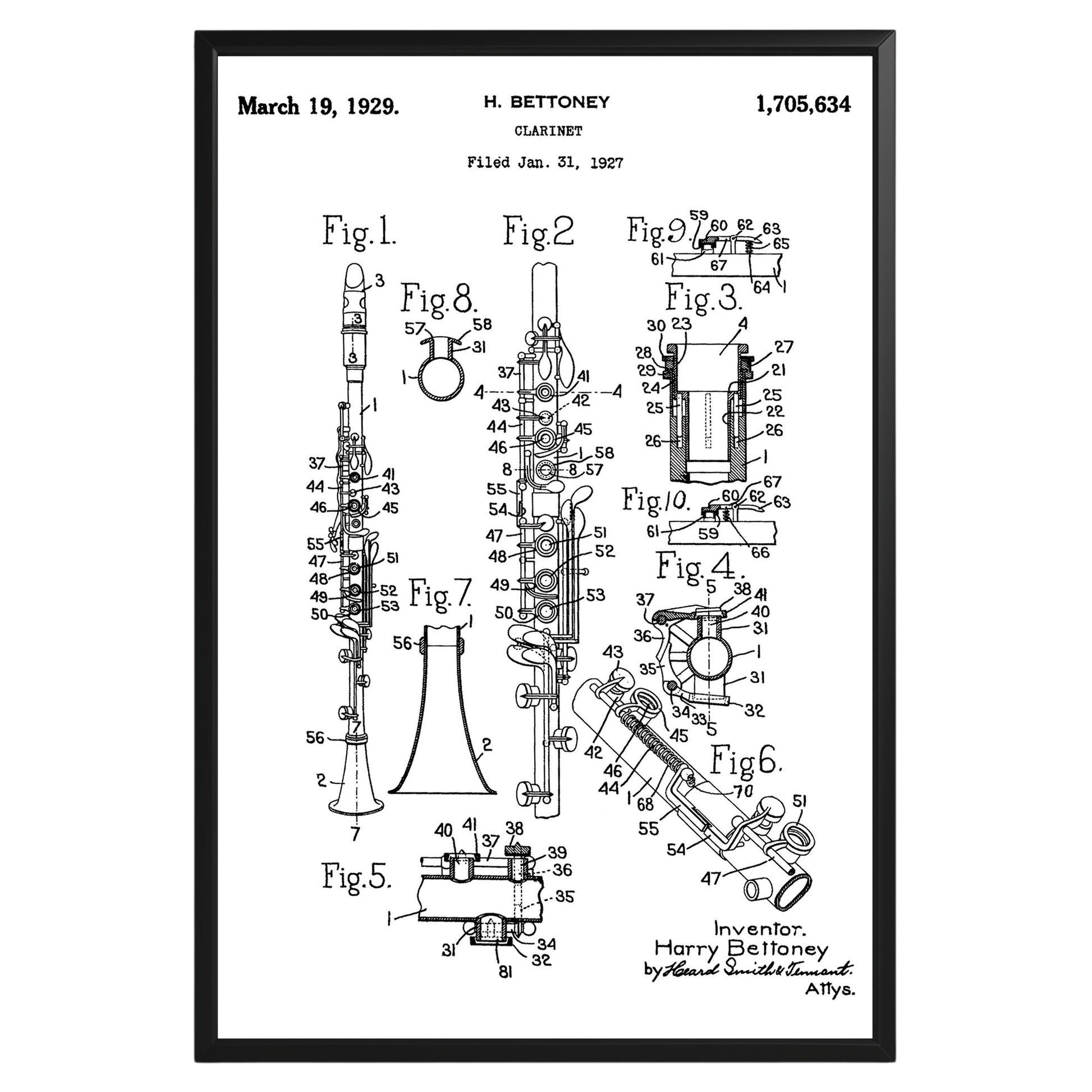 Clarinet 1929 Patent Poster - GroovyGrove