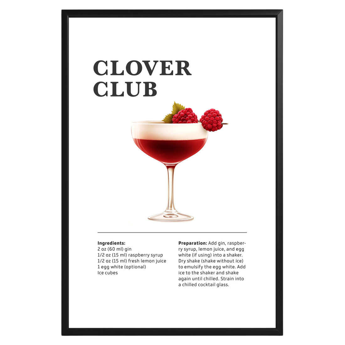 Clover Club Cocktail Recipe Poster - GroovyGrove