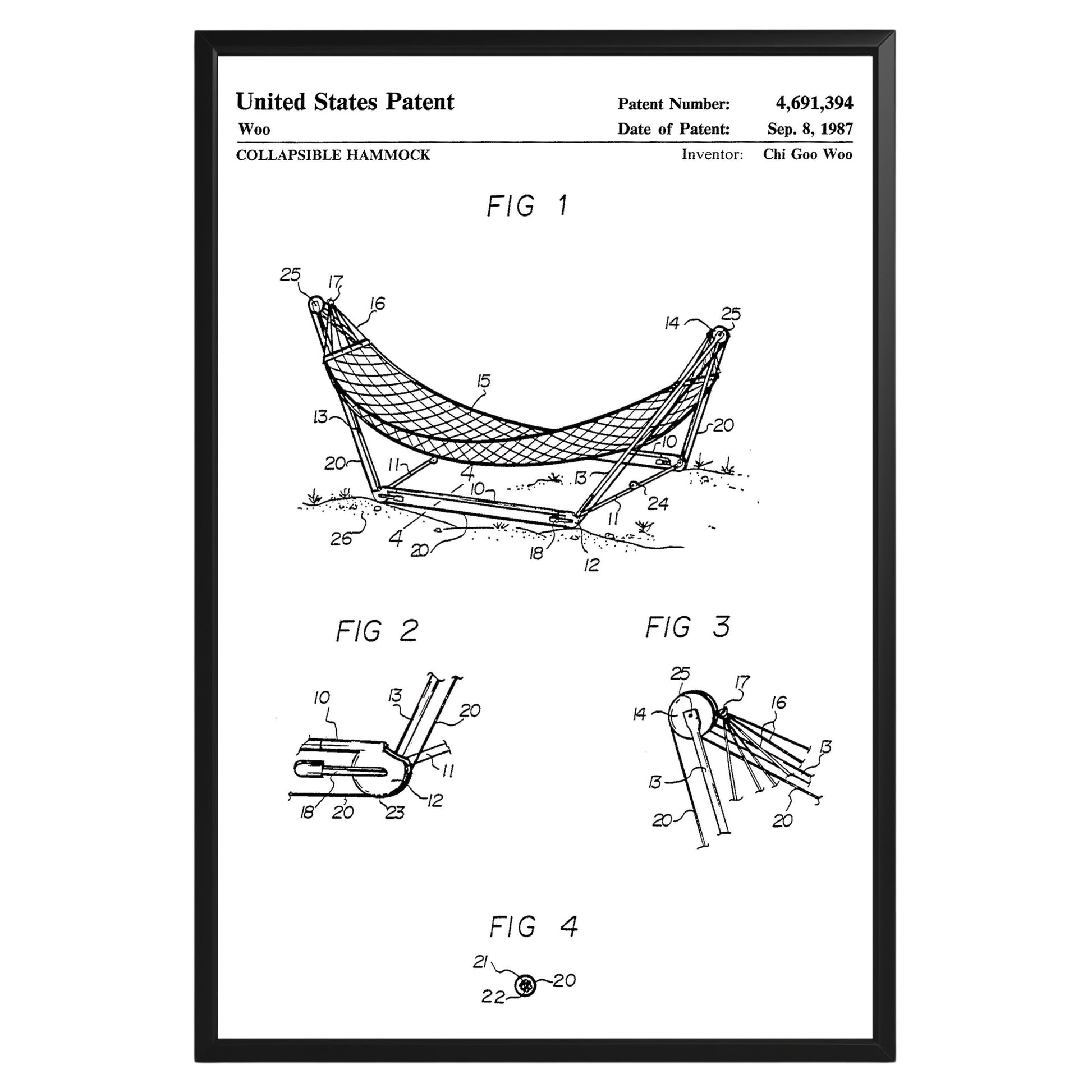 Collapsible Hammock 1987 Patent Poster - GroovyGrove