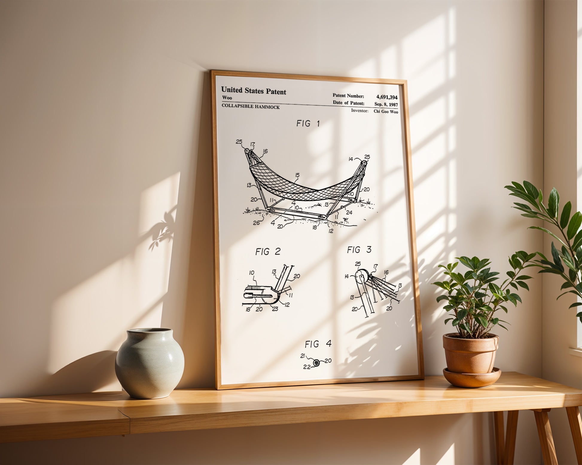 Collapsible Hammock 1987 Patent Poster - GroovyGrove