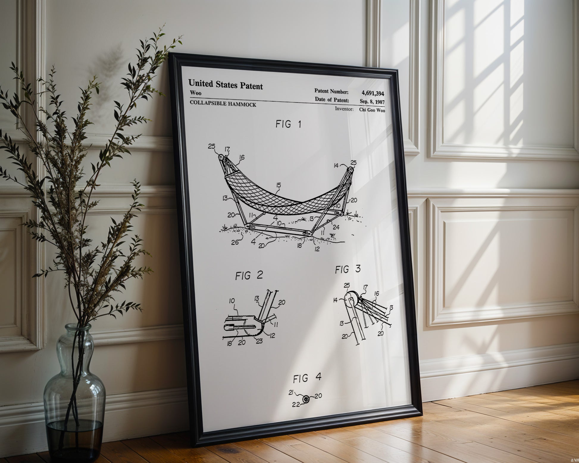 Collapsible Hammock 1987 Patent Poster - GroovyGrove