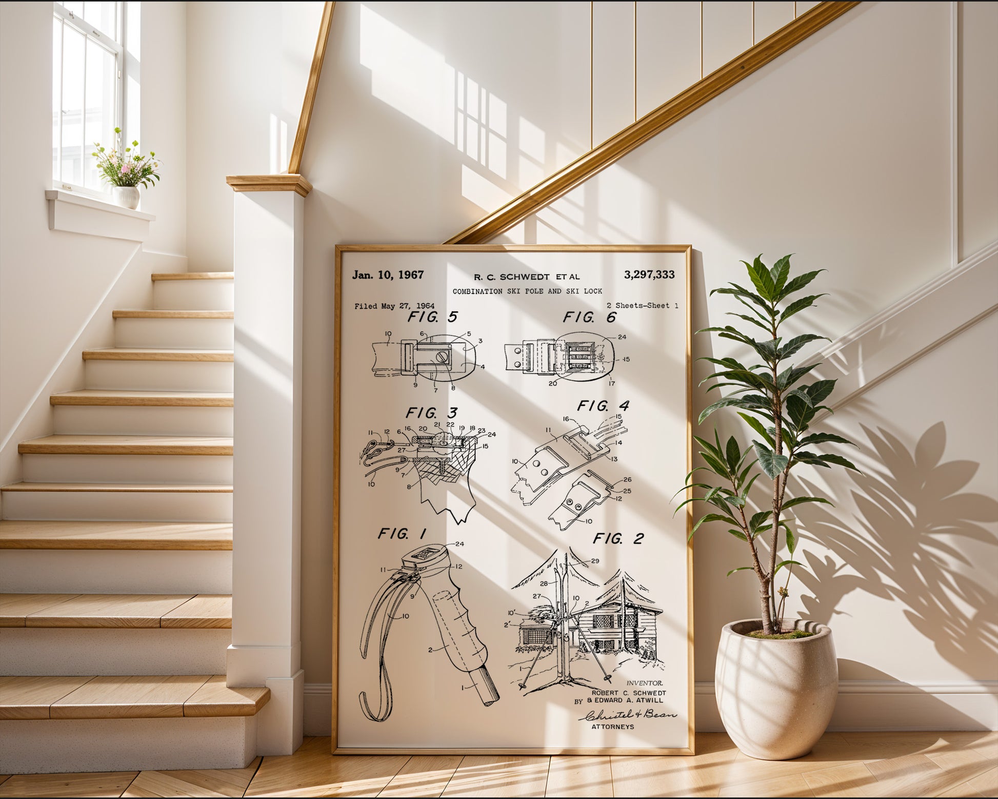 Combination Ski Pole And Ski 1964 Patent Poster - GroovyGrove