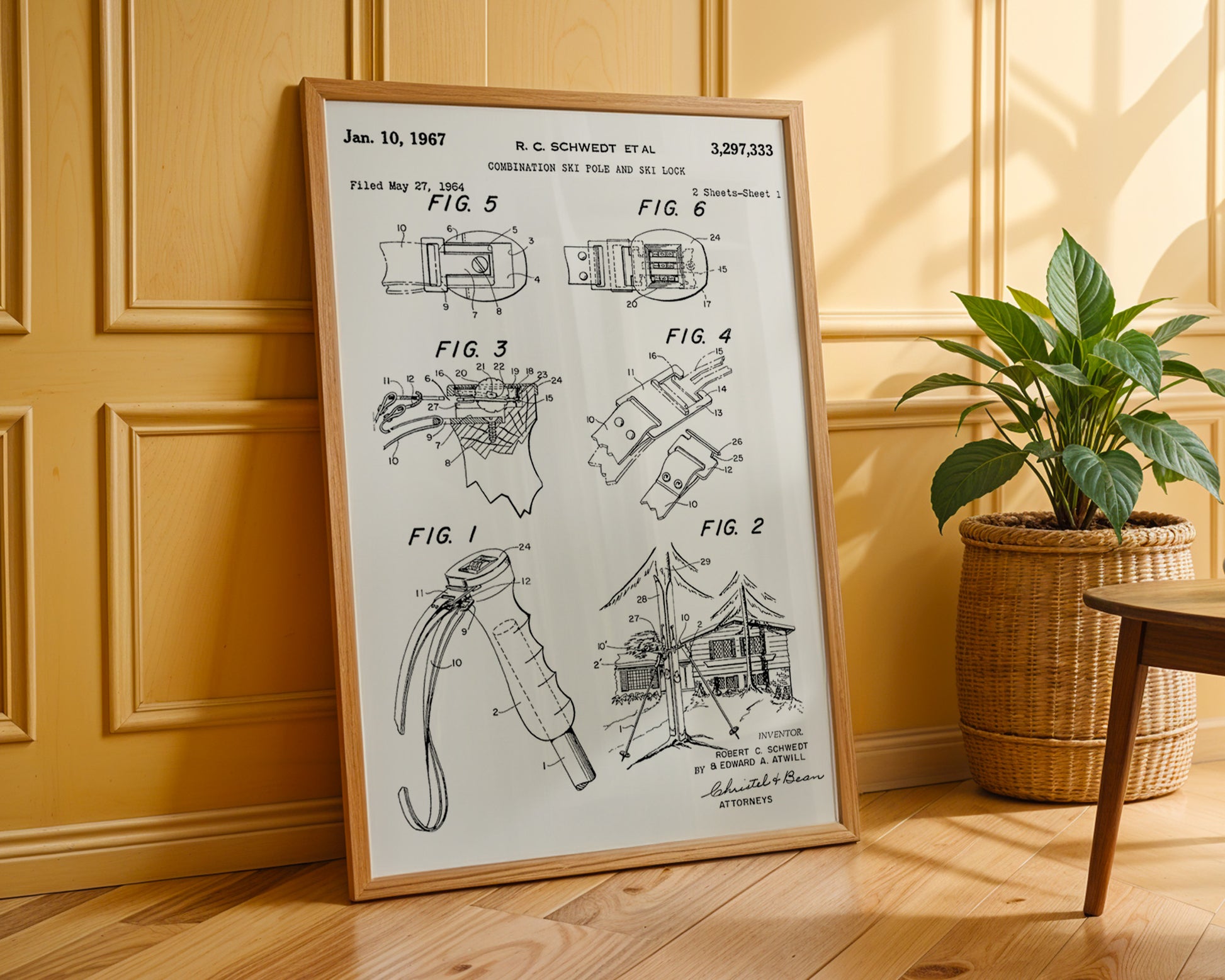 Combination Ski Pole And Ski 1964 Patent Poster - GroovyGrove