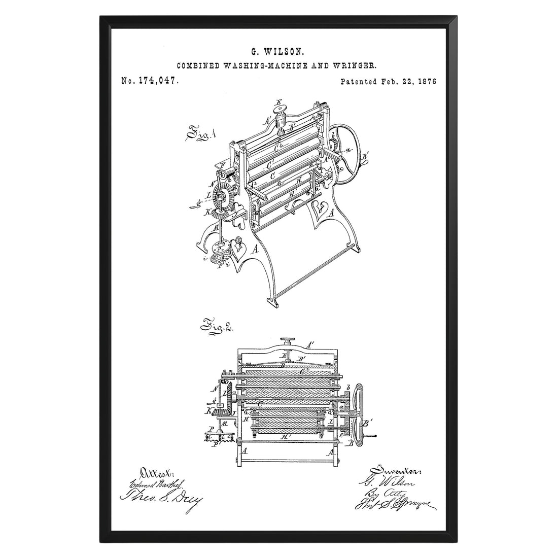 Combined Washing Machine 1876 Patent Poster - GroovyGrove