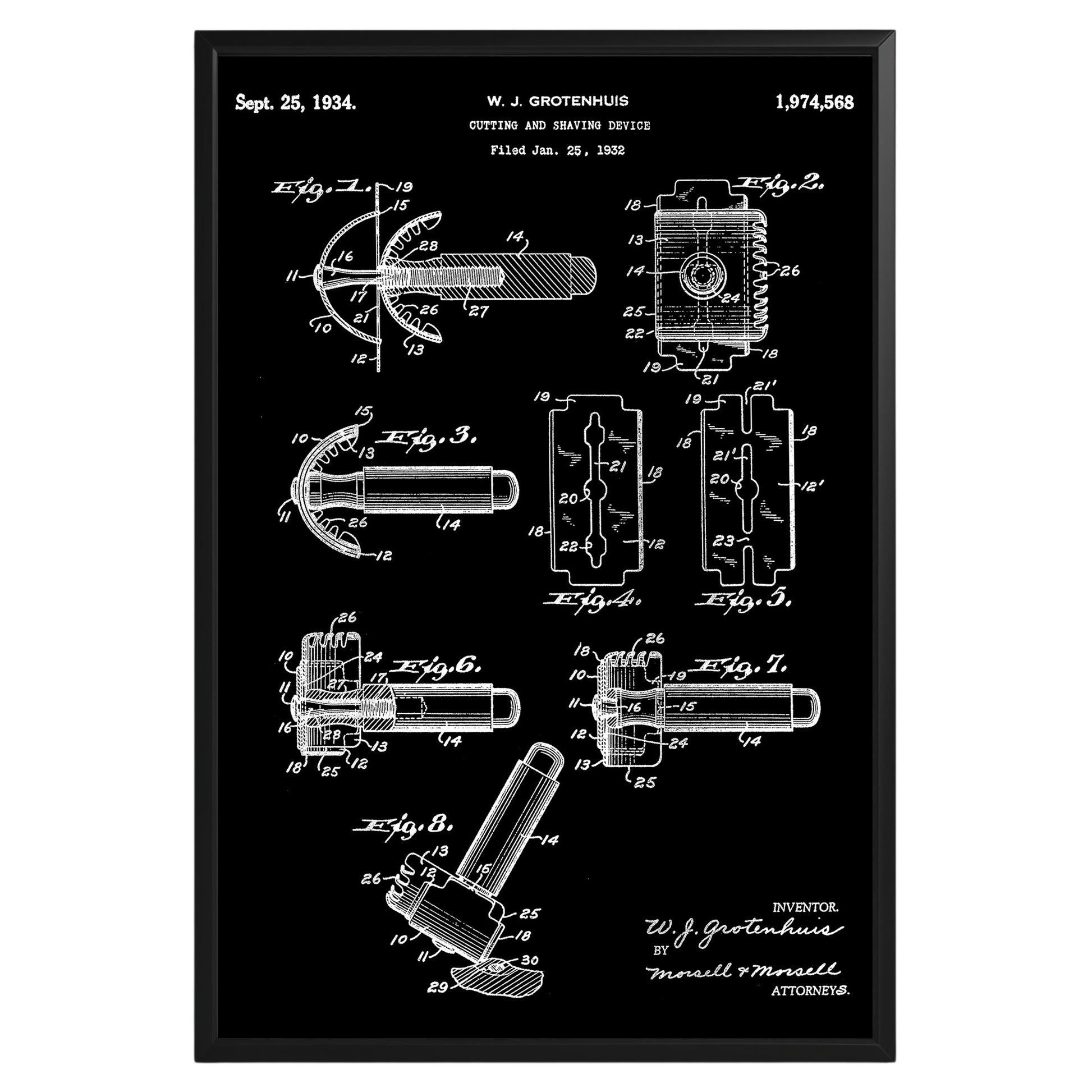 Cutting And Shaving Device 1934 Patent Poster - GroovyGrove