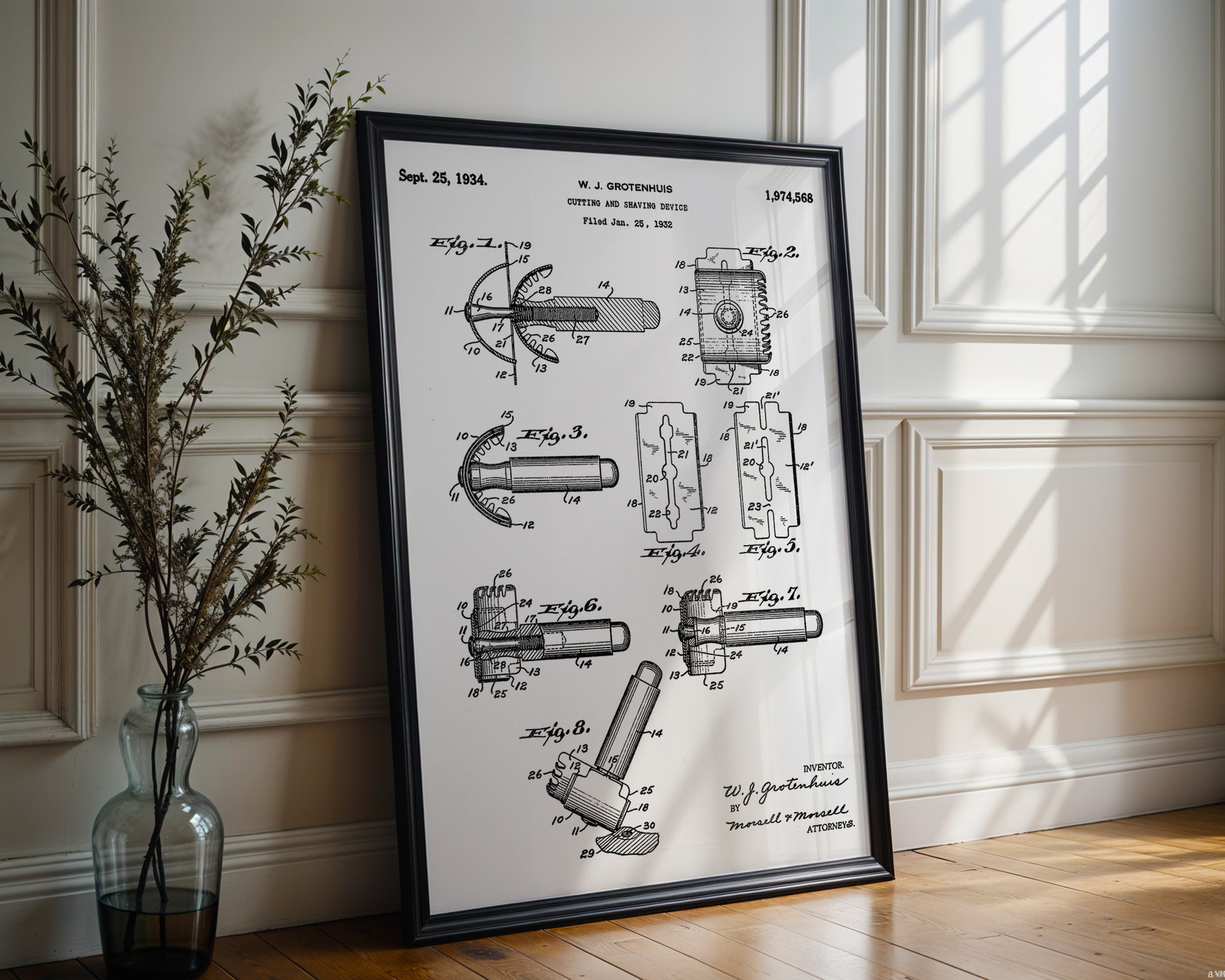 Cutting And Shaving Device 1934 Patent Poster - GroovyGrove