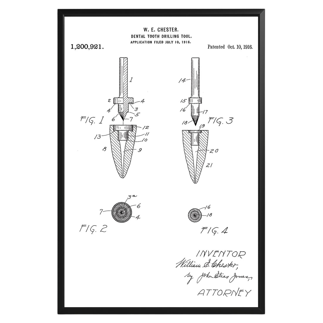 Dental Tooth Drilling Tool 1916 Patent Poster - GroovyGrove