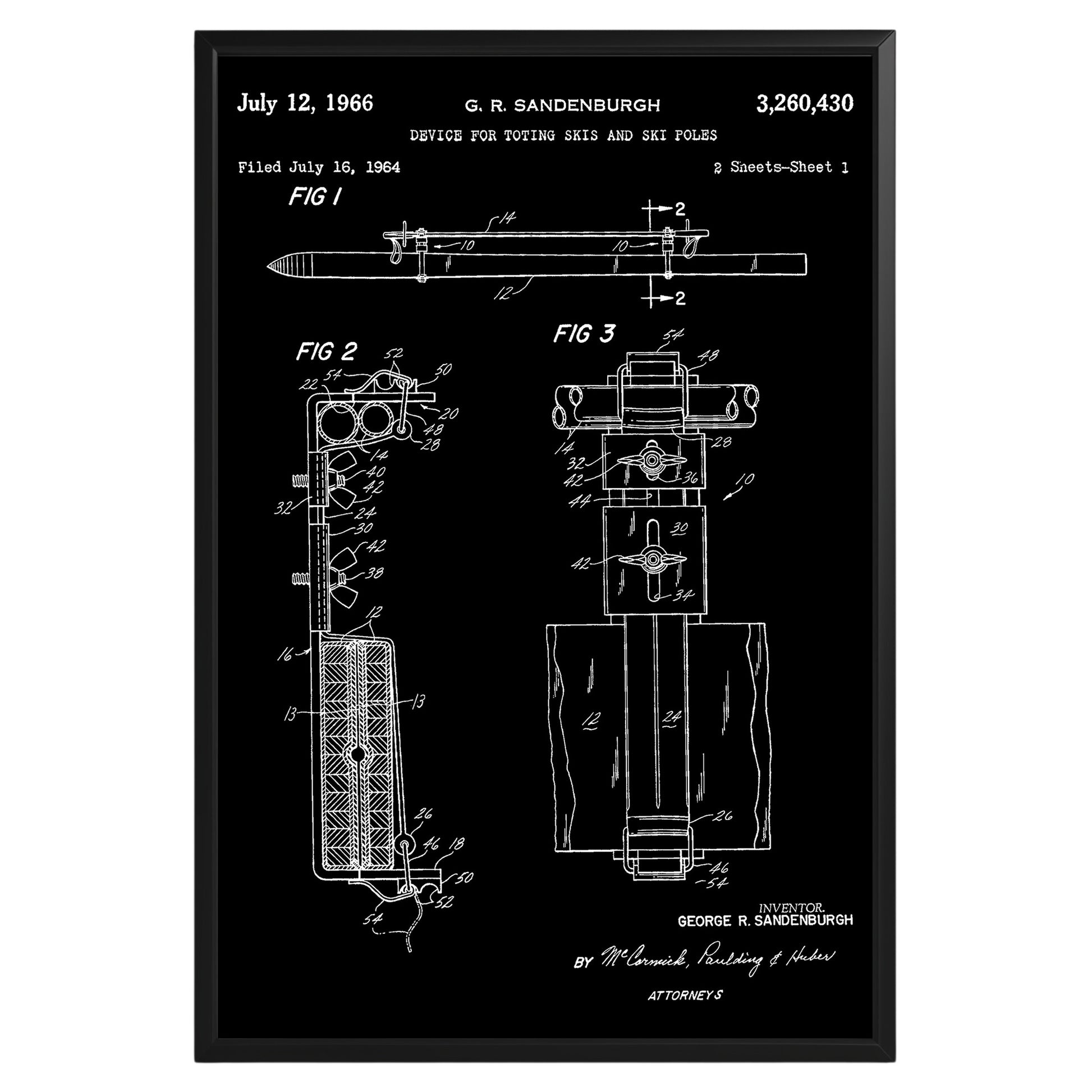 Device For Toting Skis 1966 Patent Poster - GroovyGrove