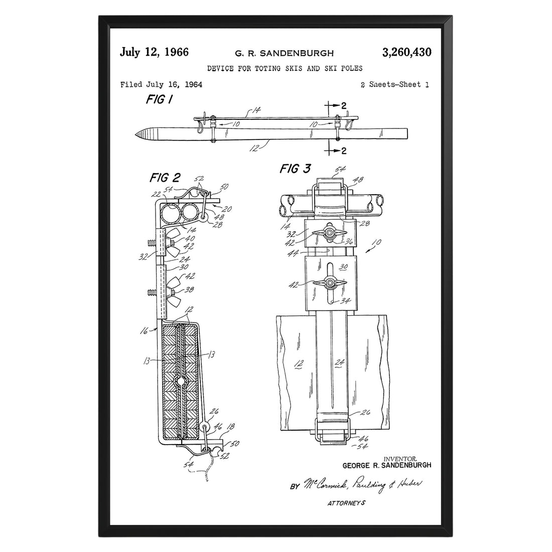 Device For Toting Skis 1966 Patent Poster - GroovyGrove