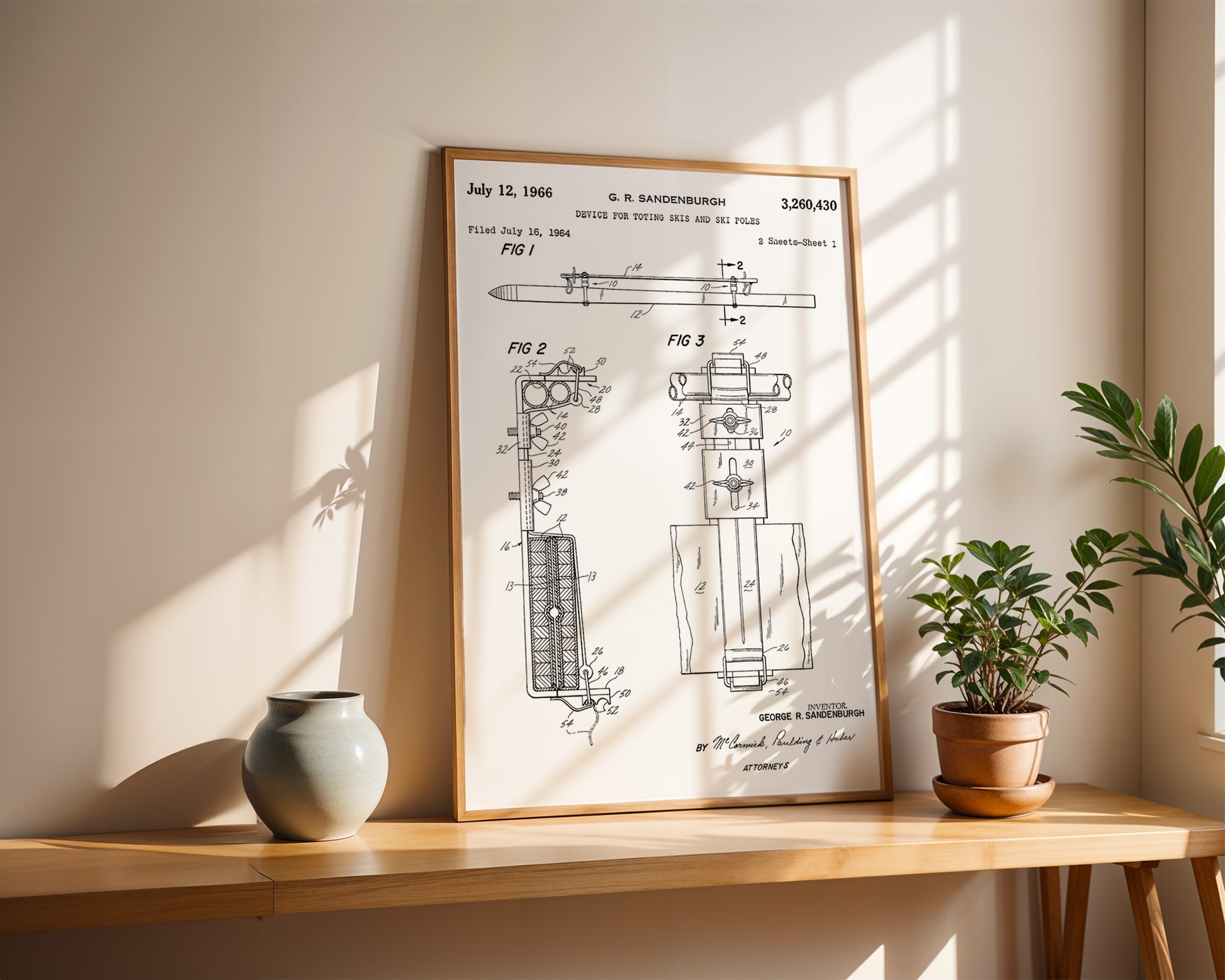 Device For Toting Skis 1966 Patent Poster - GroovyGrove