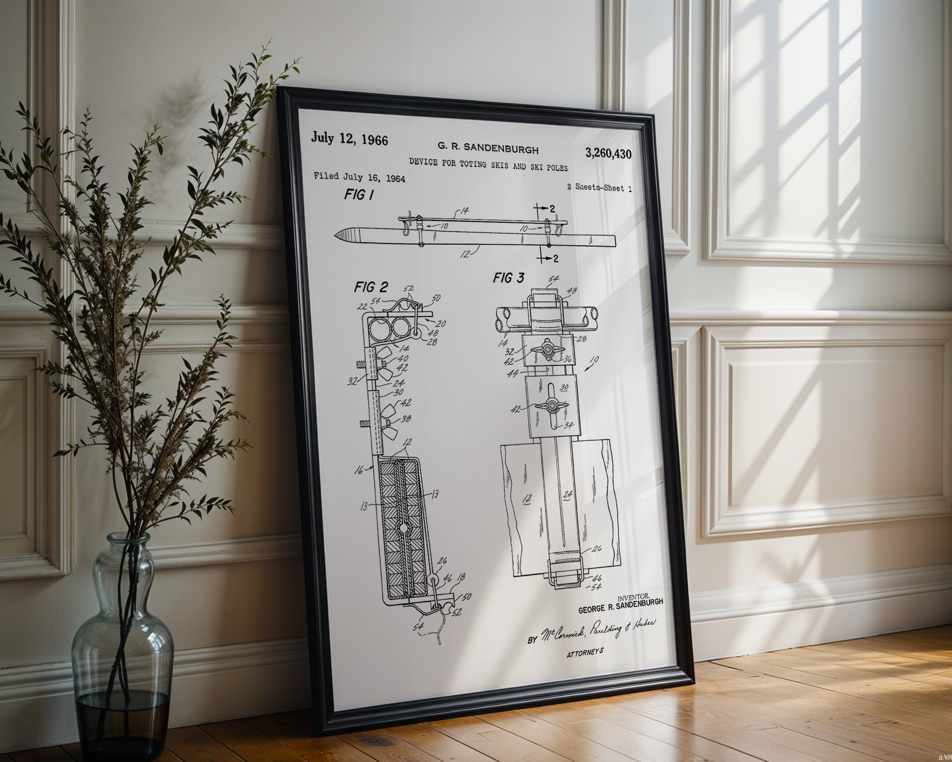 Device For Toting Skis 1966 Patent Poster - GroovyGrove