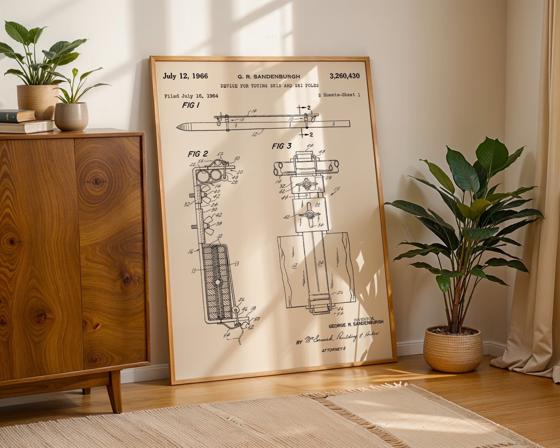 Device For Toting Skis 1966 Patent Poster - GroovyGrove