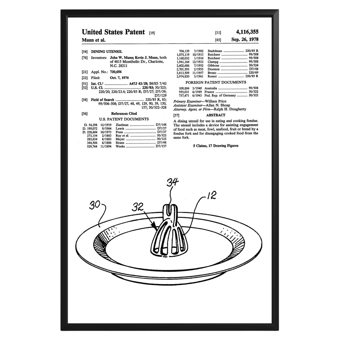 Dining Utensil 1978 Patent Poster - GroovyGrove