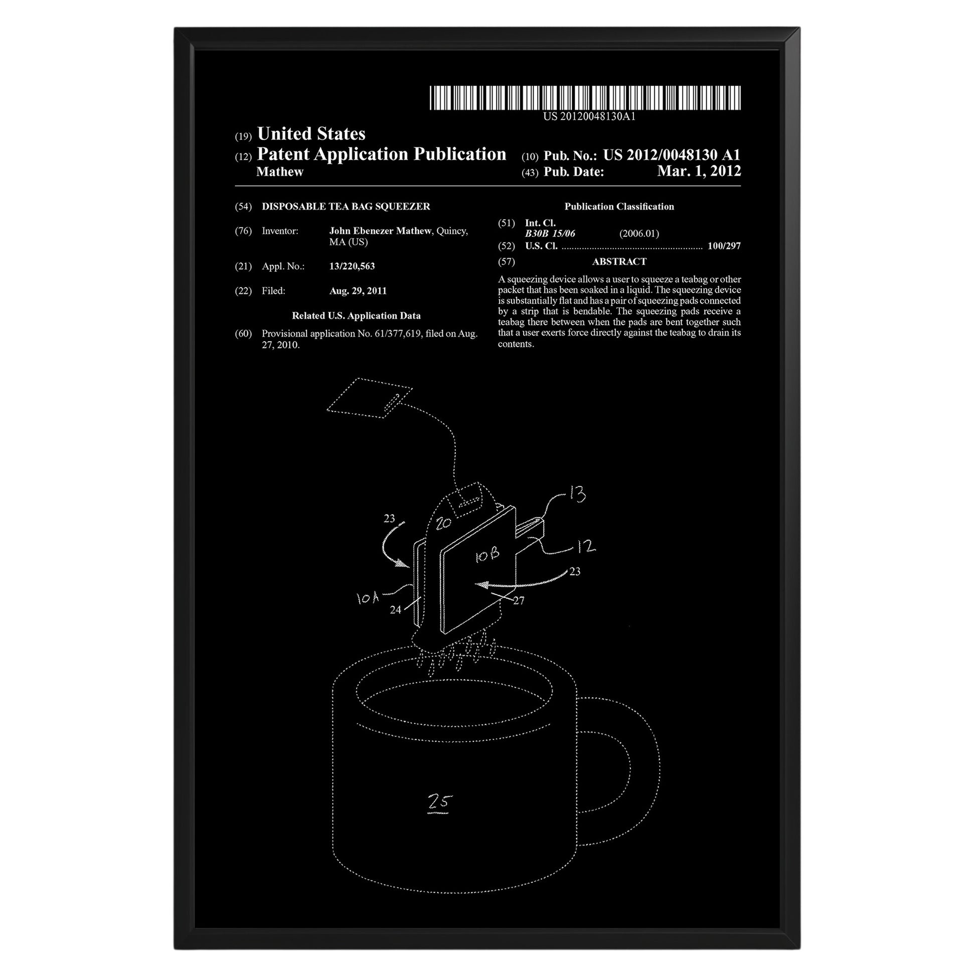 Disposable Tea Bag Squeezer 2012 Patent Poster - GroovyGrove