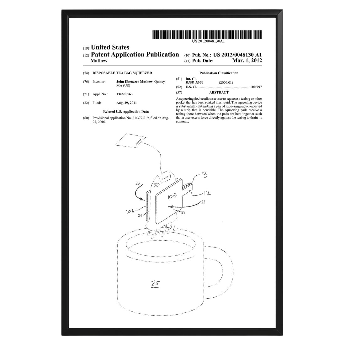 Disposable Tea Bag Squeezer 2012 Patent Poster - GroovyGrove