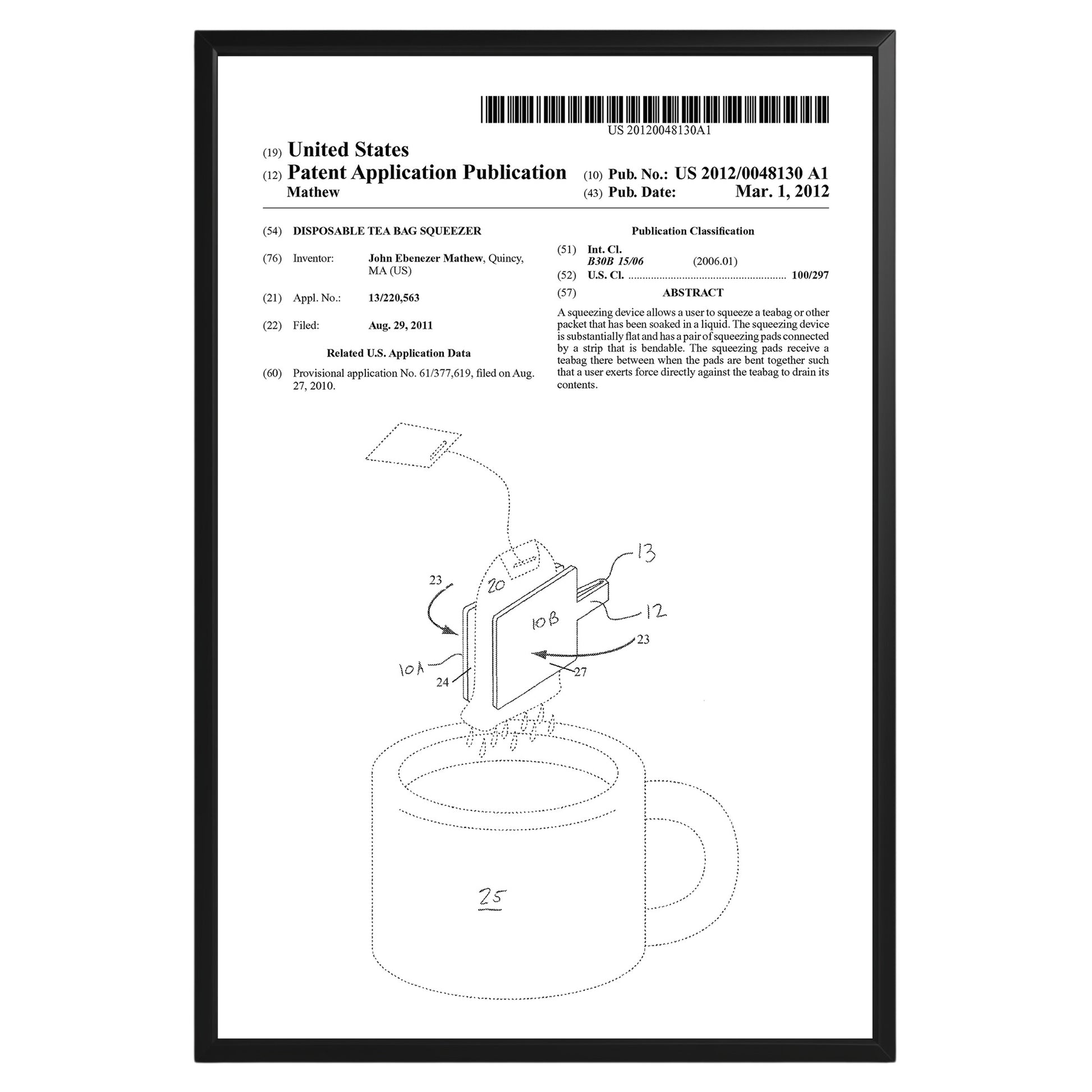 Disposable Tea Bag Squeezer 2012 Patent Poster - GroovyGrove