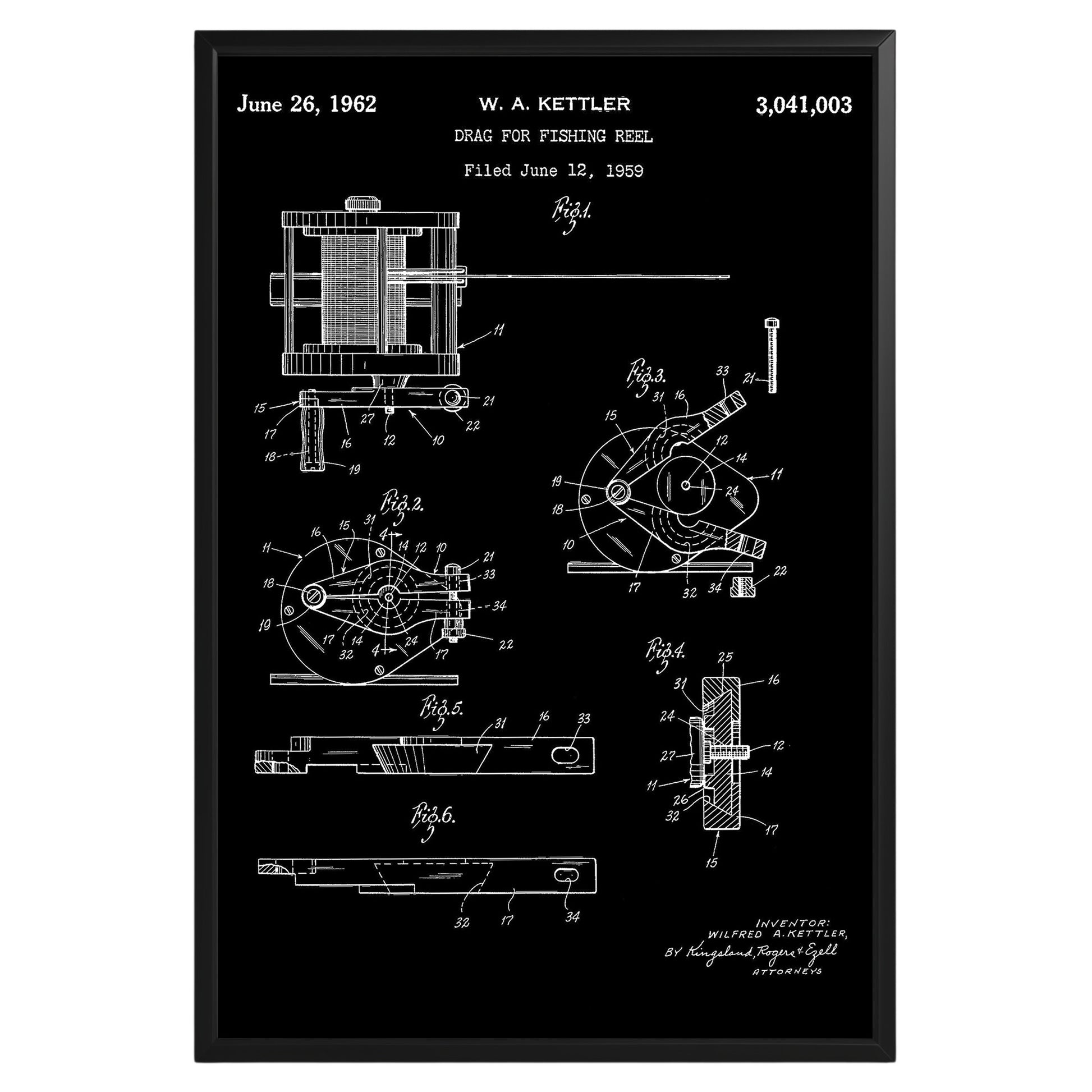 Drag For Fishing Reel 1962 Patent Poster - GroovyGrove