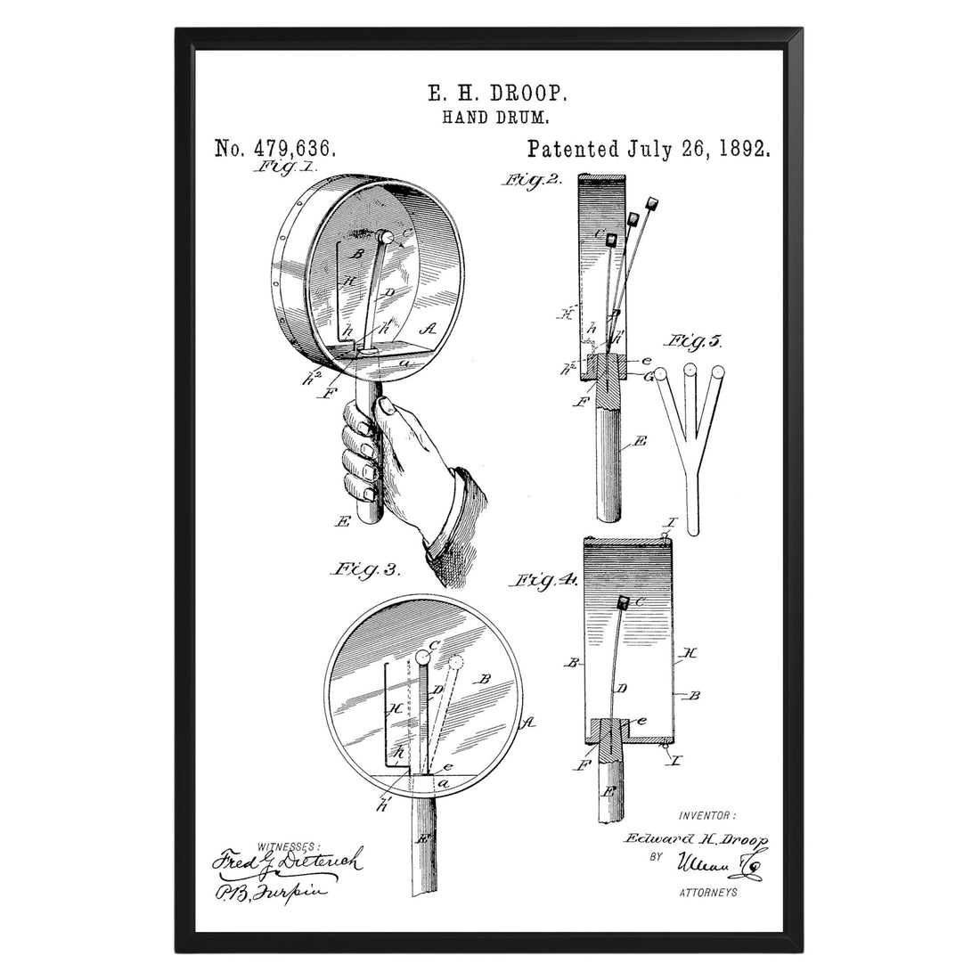 Droop Hand Drum 1892 Patent Poster - GroovyGrove