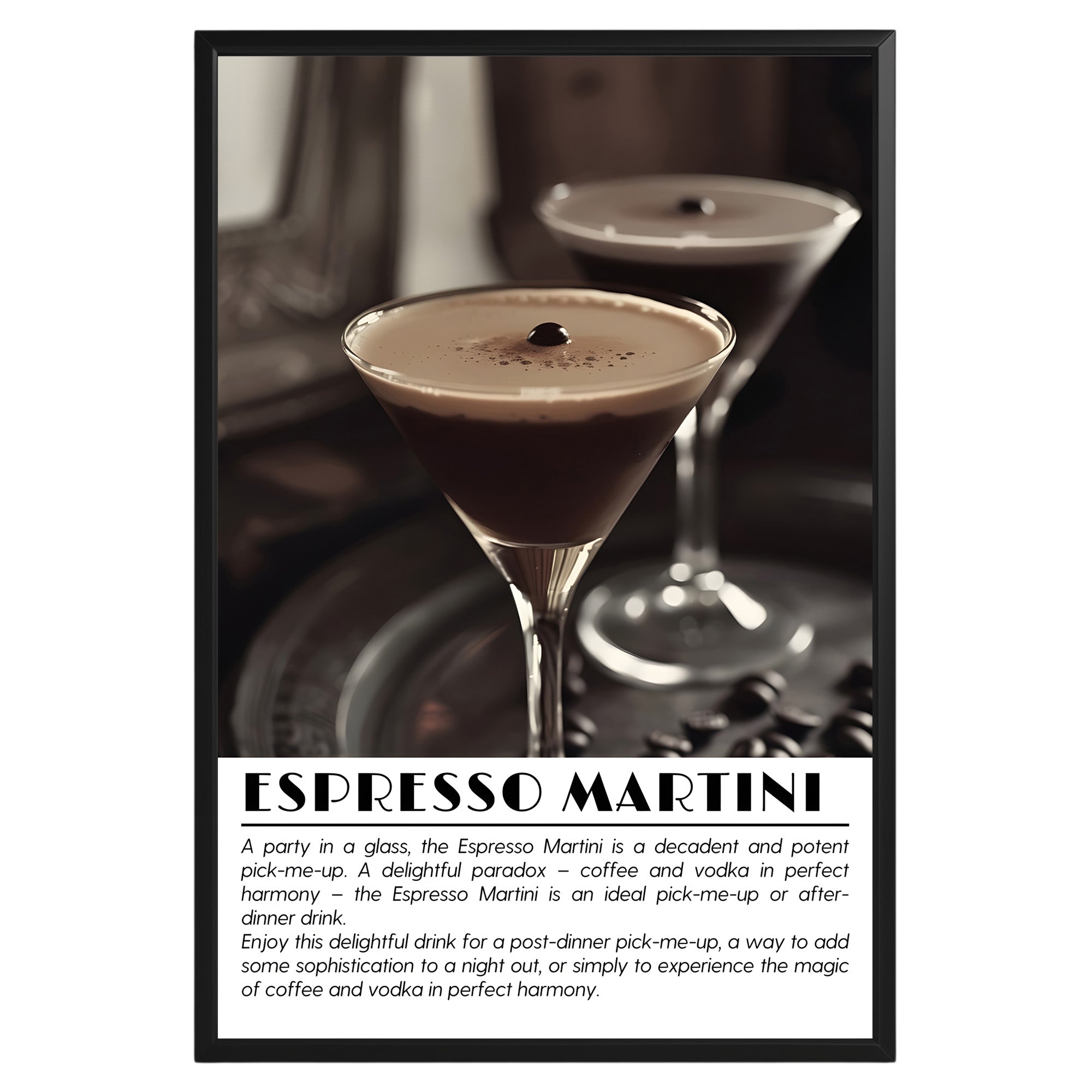 Espresso Martini Cocktail Black and White Poster - GroovyGrove