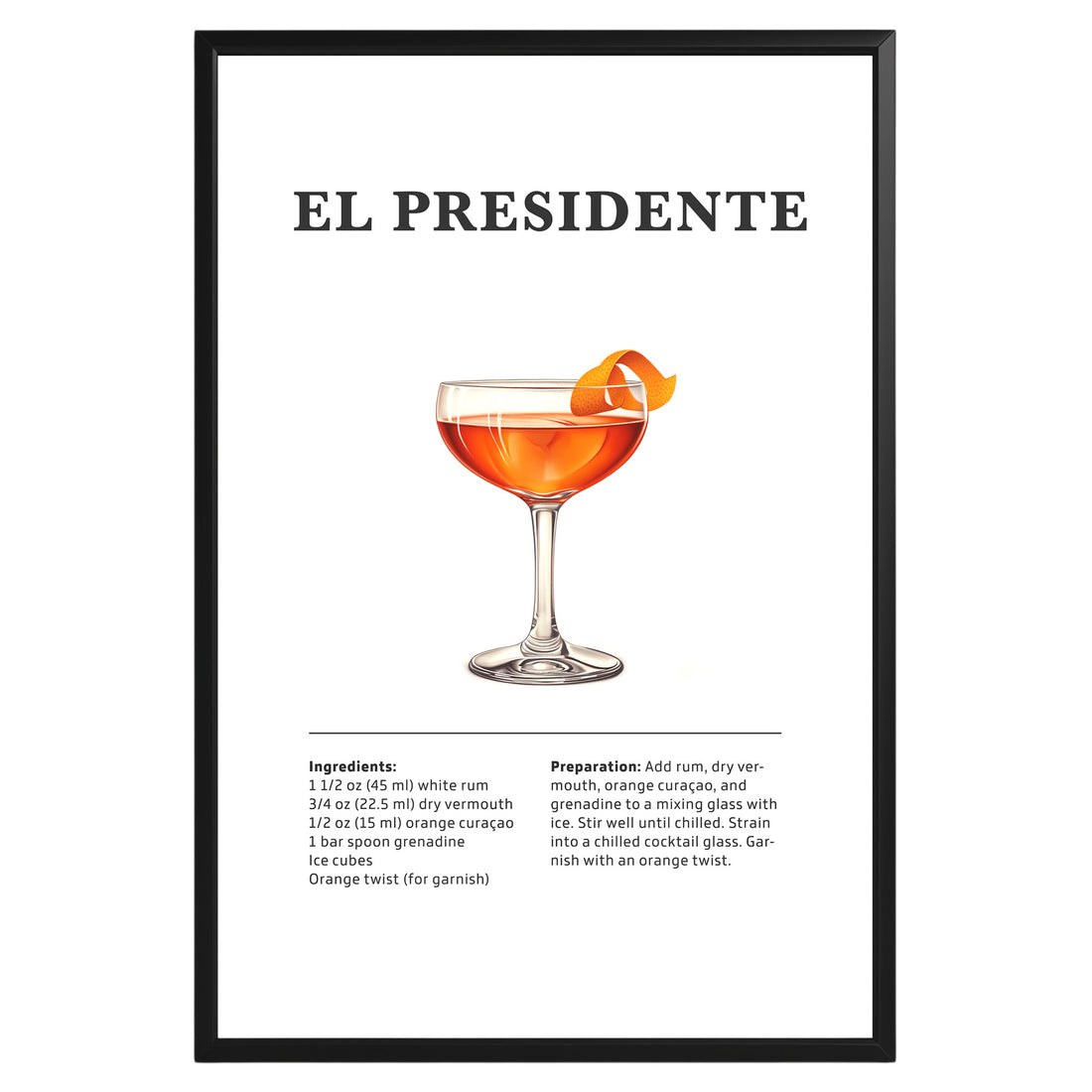 El Presidente Cocktail Recipe Poster - GroovyGrove