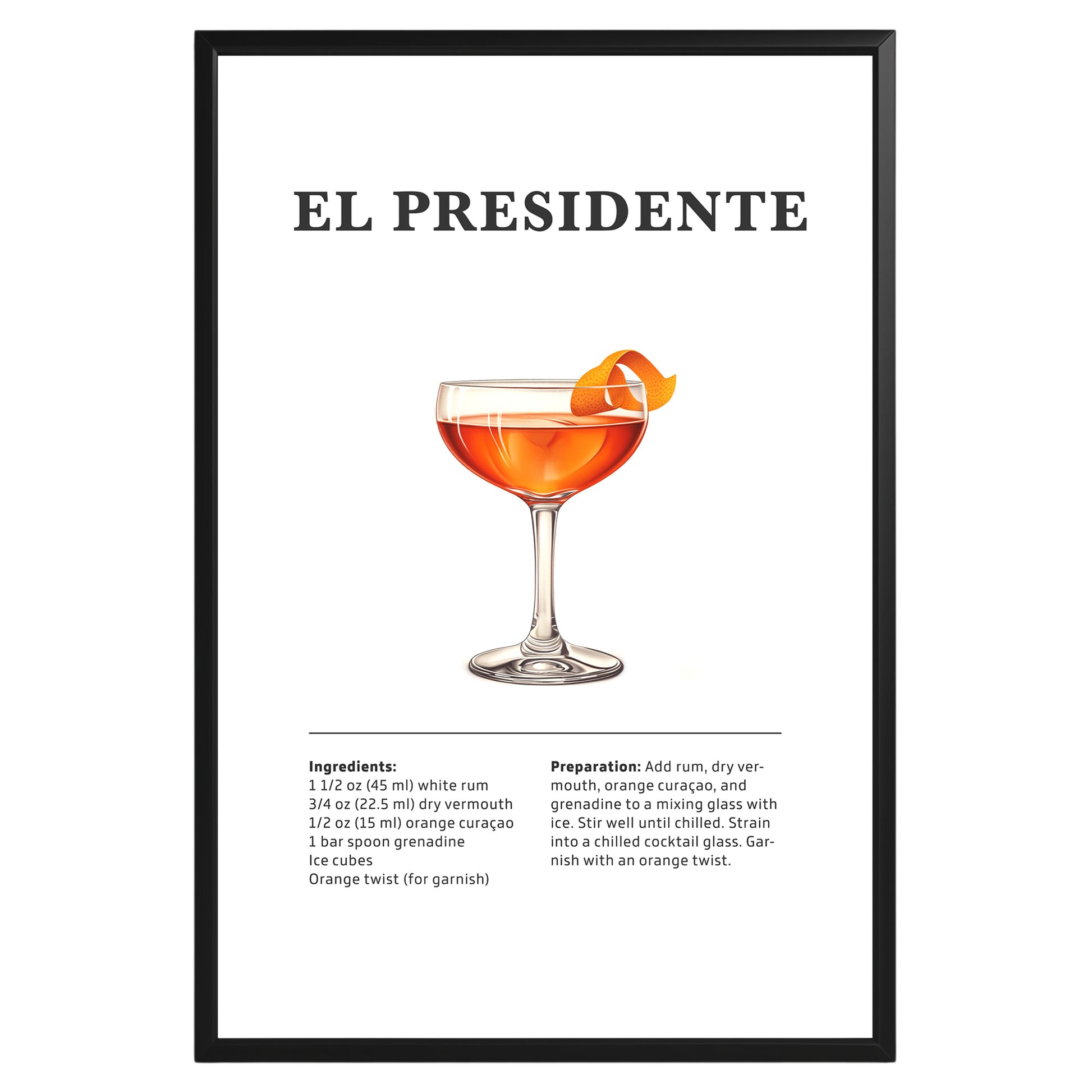 El Presidente Cocktail Recipe Poster - GroovyGrove