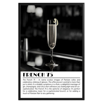 French 75 Cocktail Black and White Poster - GroovyGrove