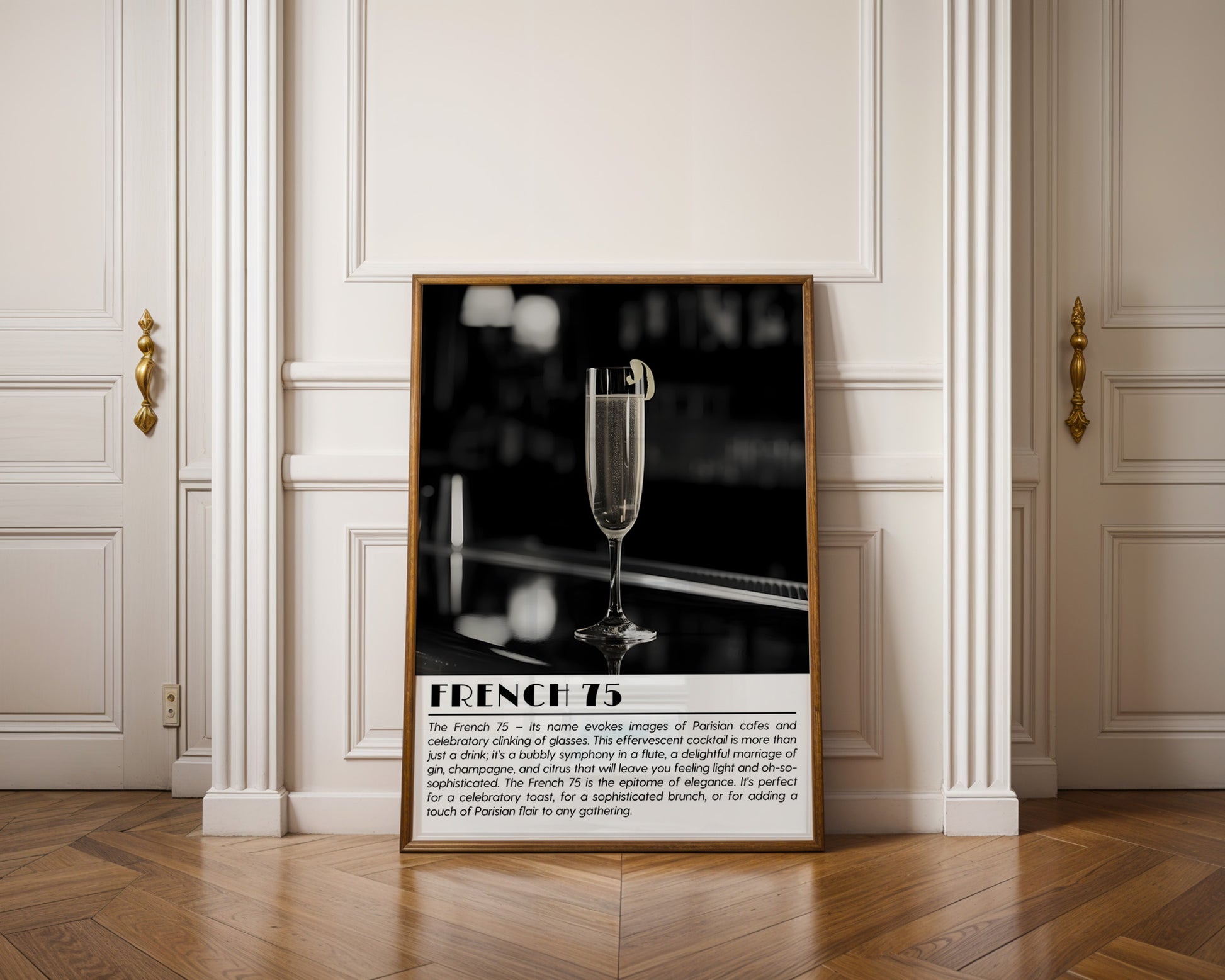 French 75 Cocktail Black and White Poster - GroovyGrove