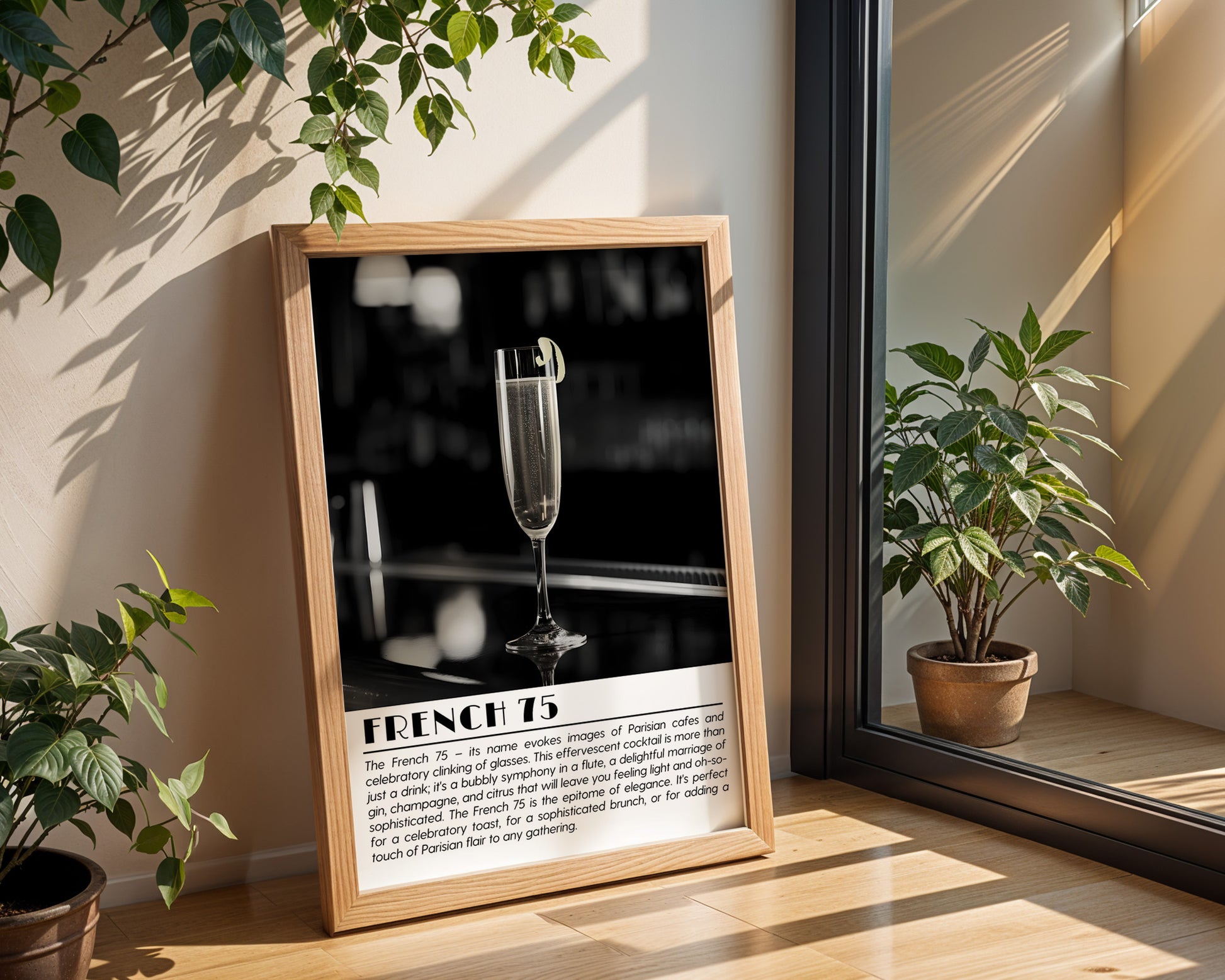 French 75 Cocktail Black and White Poster - GroovyGrove