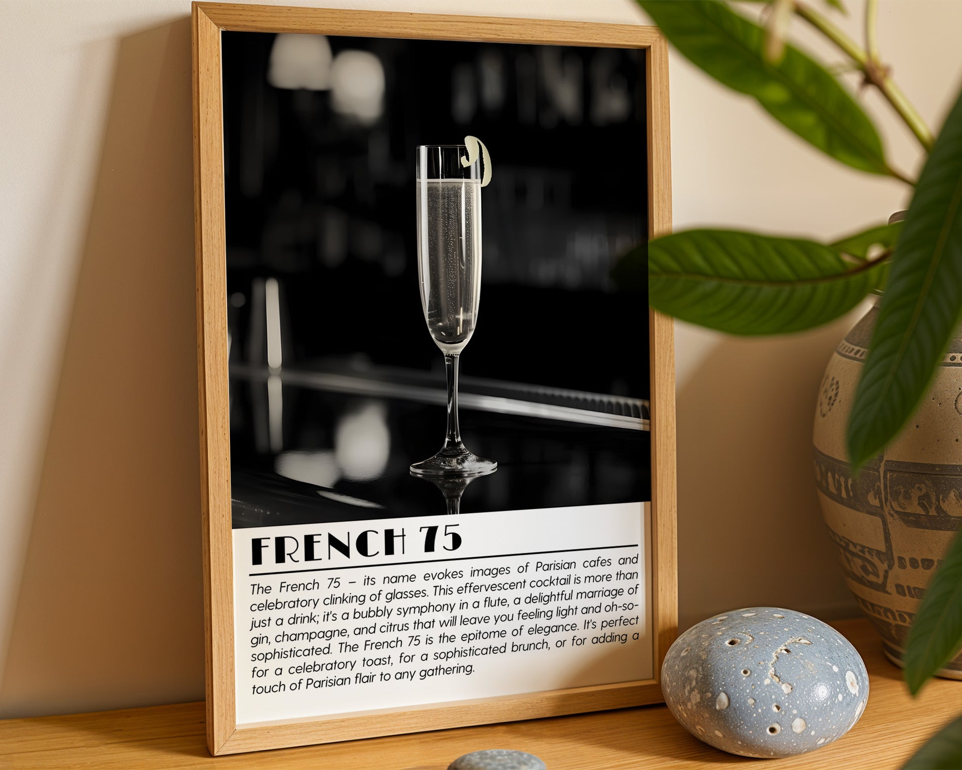 French 75 Cocktail Black and White Poster - GroovyGrove