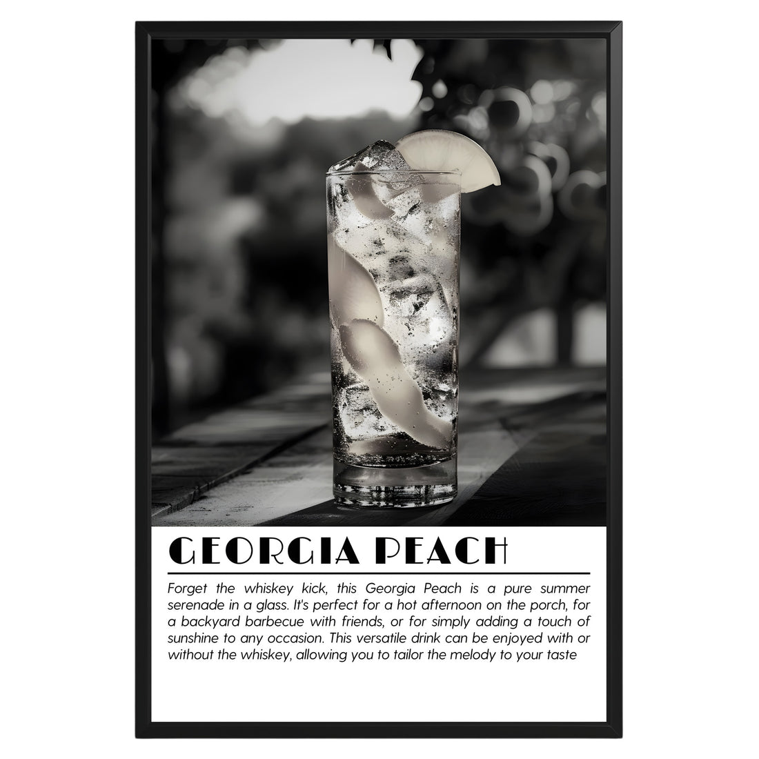 Georgia Peach Cocktail Black and White Poster - GroovyGrove