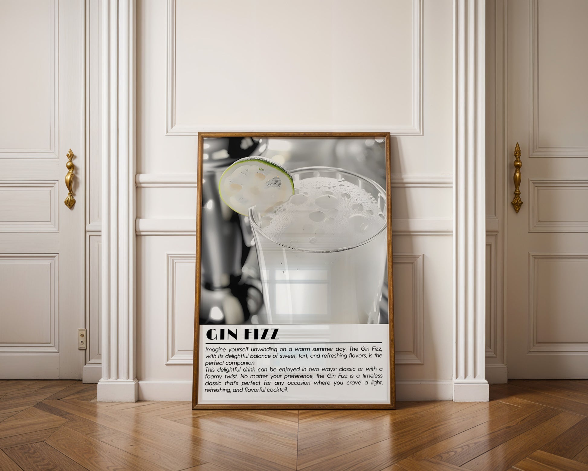 Gin Fizz Cocktail Black and White Poster - GroovyGrove