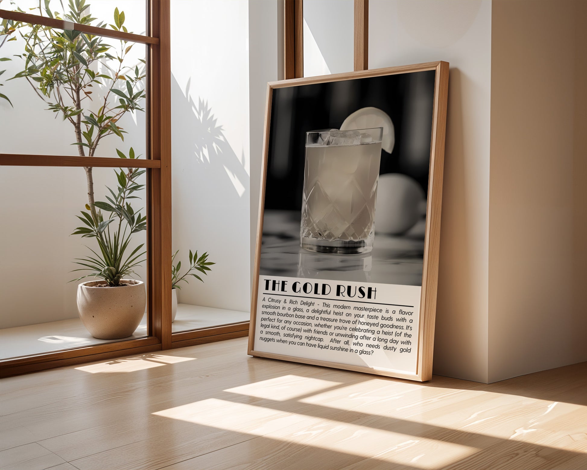 Gold Rush Cocktail Black and White Poster - GroovyGrove