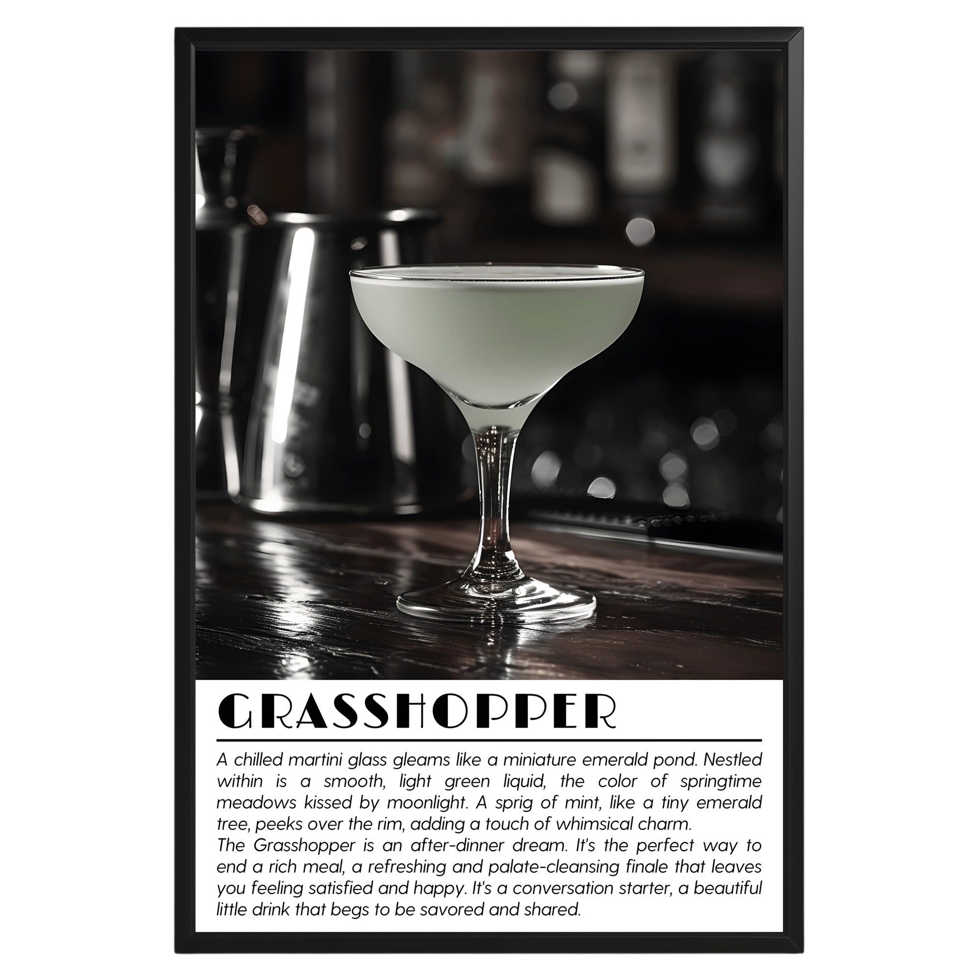 Grasshopper Cocktail Black and White Poster - GroovyGrove