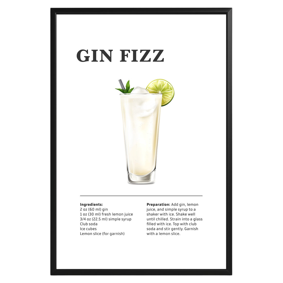 Gin Fizz Cocktail Recipe Poster - GroovyGrove