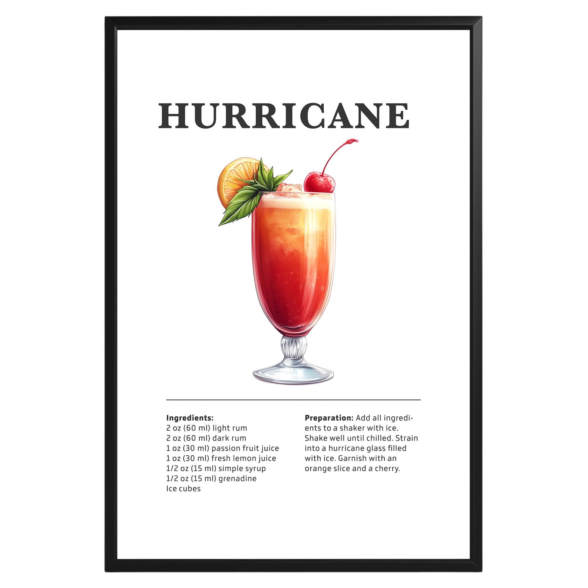 Hurricane Cocktail Recipe Poster - GroovyGrove