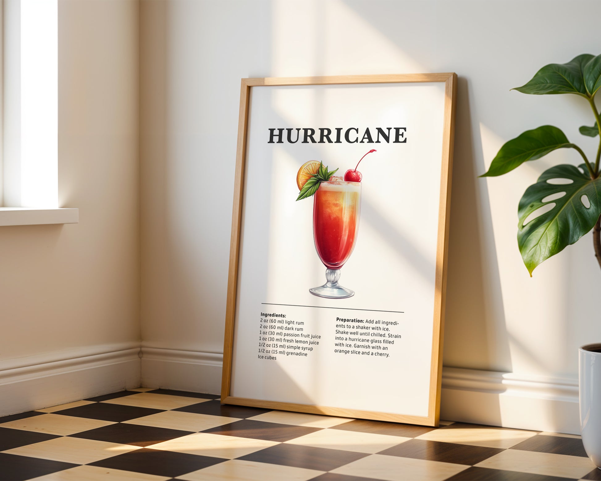 Hurricane Cocktail Recipe Poster - GroovyGrove