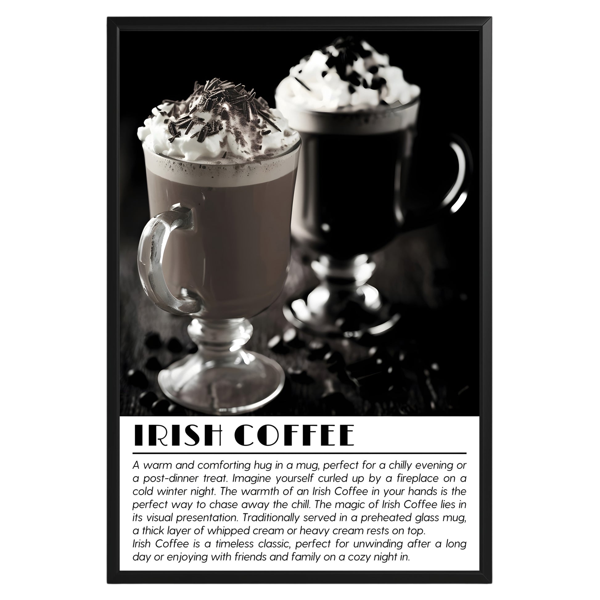 Irish Coffee Cocktail Black and White Poster - GroovyGrove