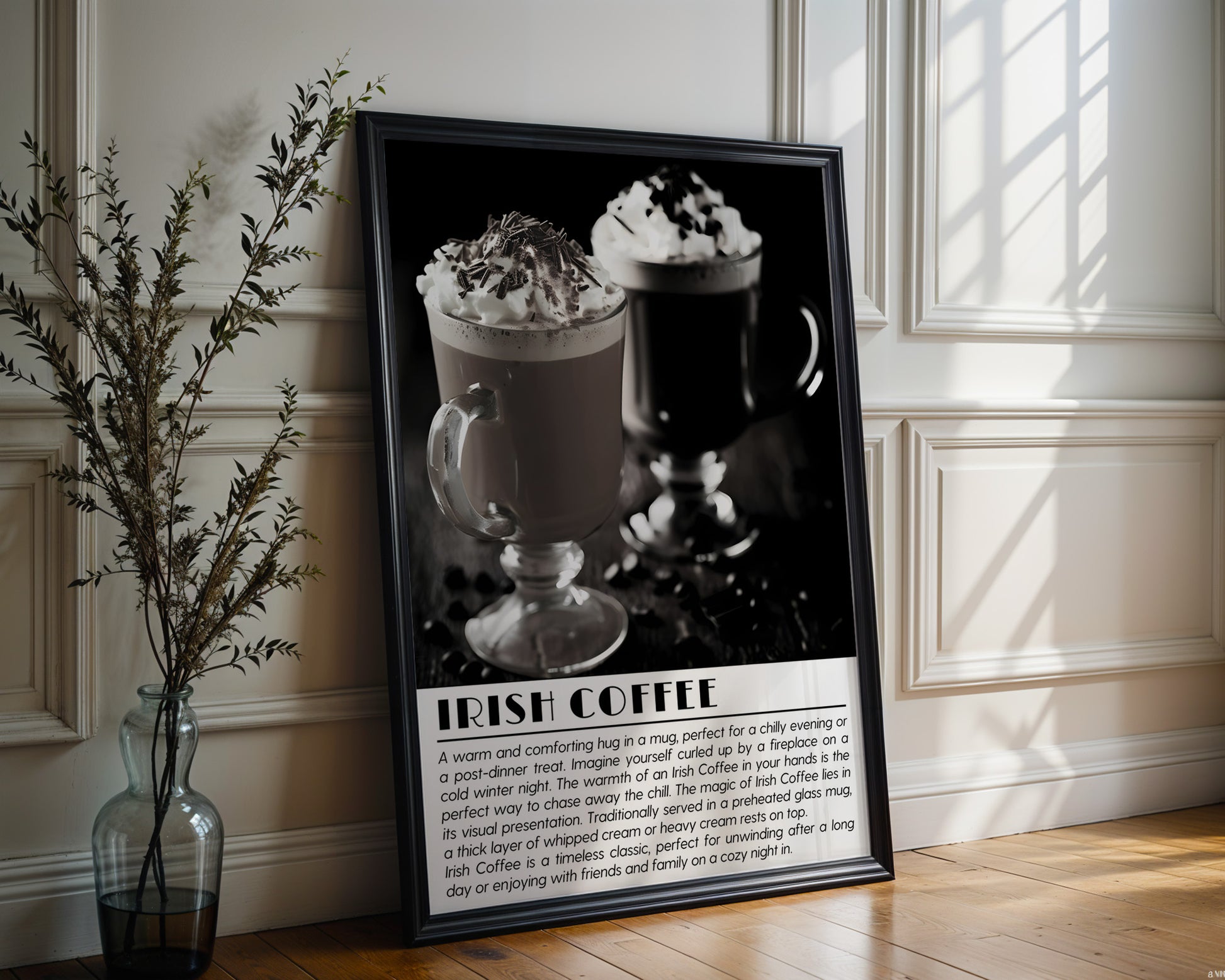 Irish Coffee Cocktail Black and White Poster - GroovyGrove