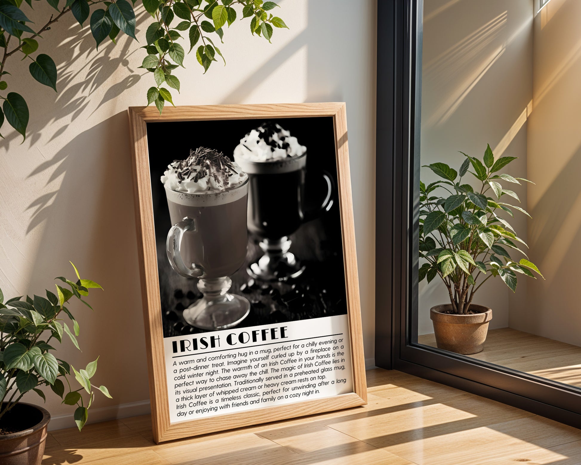 Irish Coffee Cocktail Black and White Poster - GroovyGrove