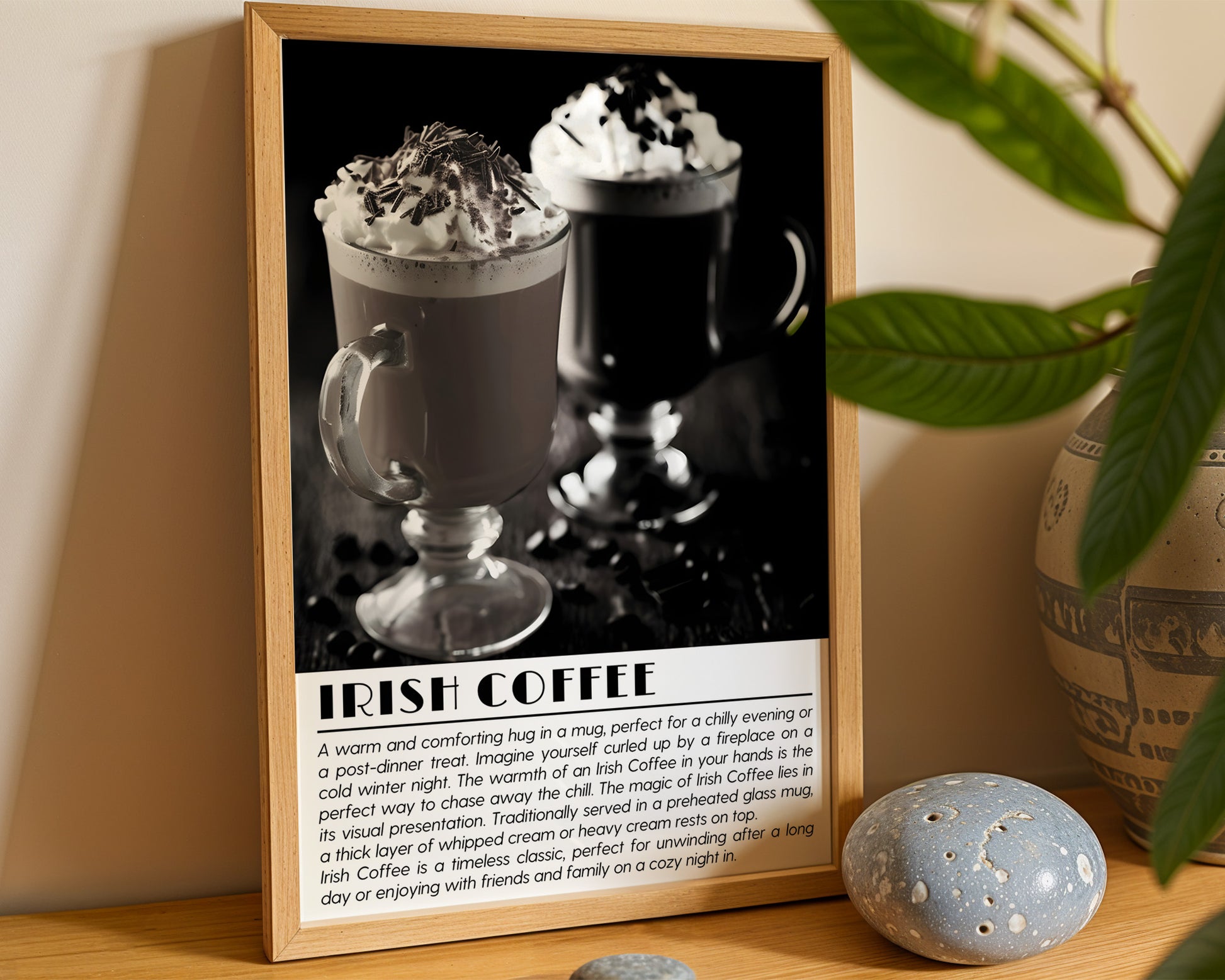 Irish Coffee Cocktail Black and White Poster - GroovyGrove