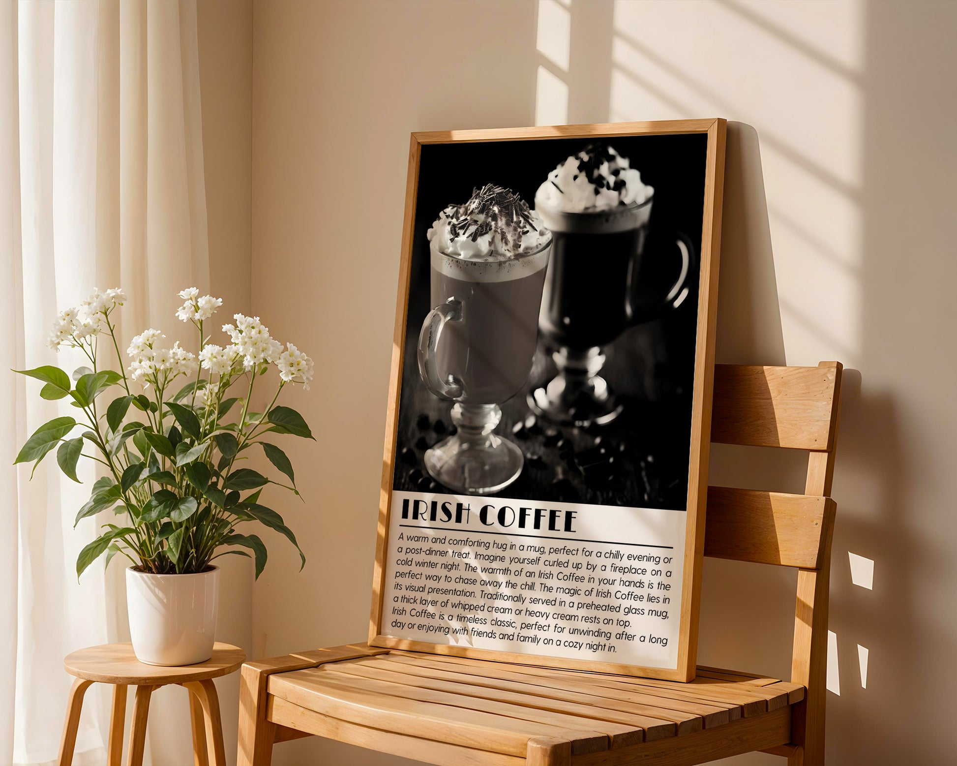 Irish Coffee Cocktail Black and White Poster - GroovyGrove