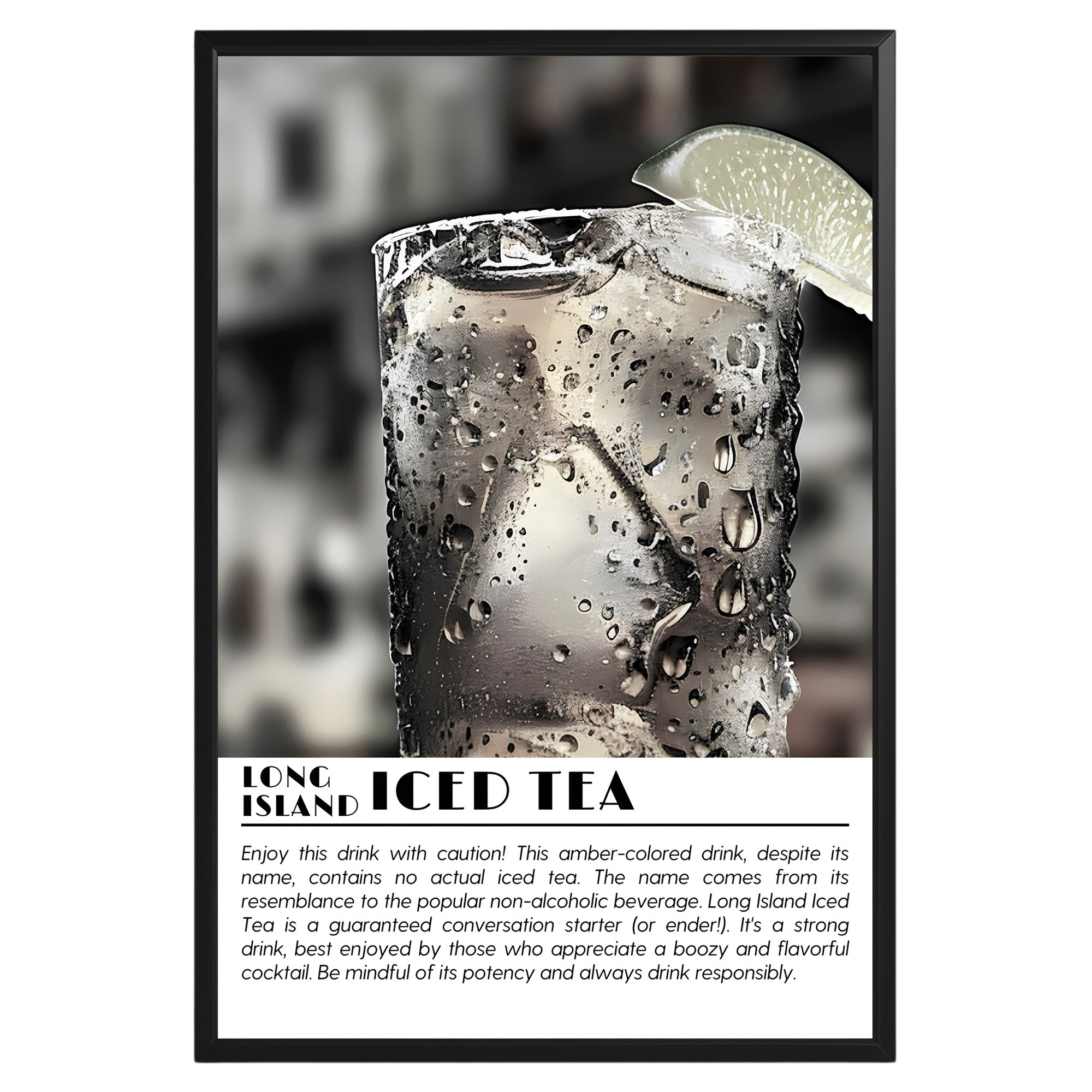 Long Island Iced Tea Cocktail Black and White Poster - GroovyGrove