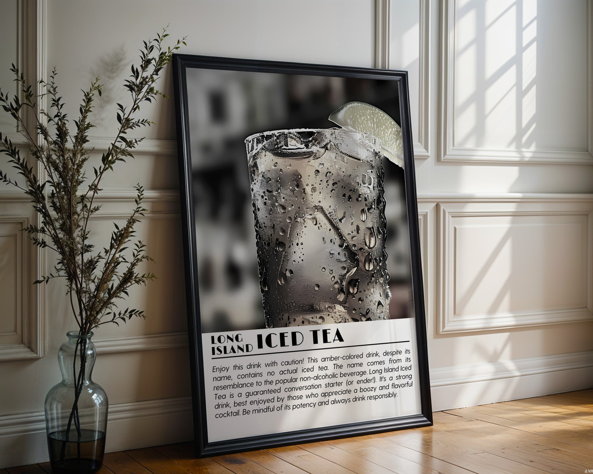 Long Island Iced Tea Cocktail Black and White Poster - GroovyGrove