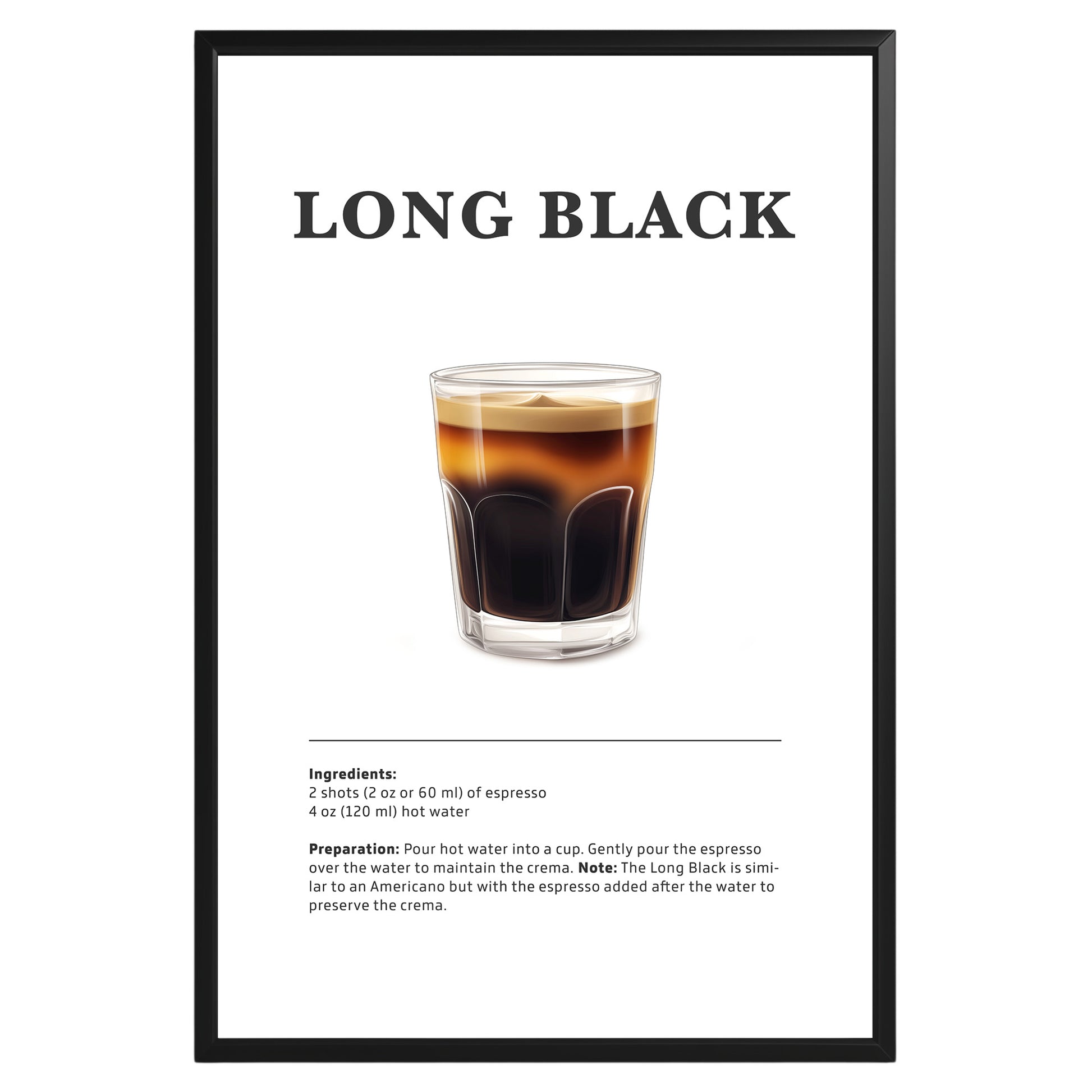 Long Black Coffee Recipe Poster - GroovyGrove