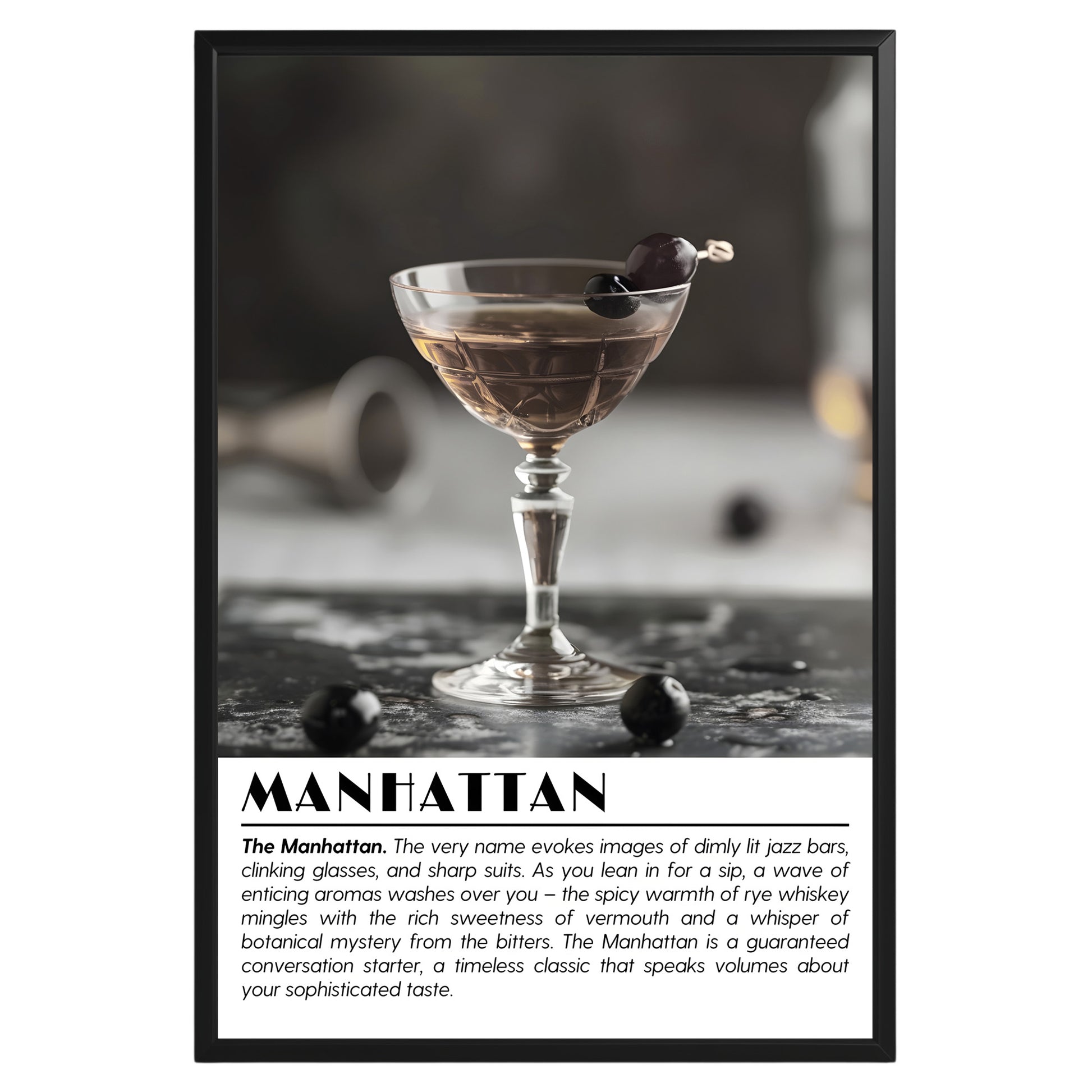 Manhattan Cocktail Black and White Poster - GroovyGrove